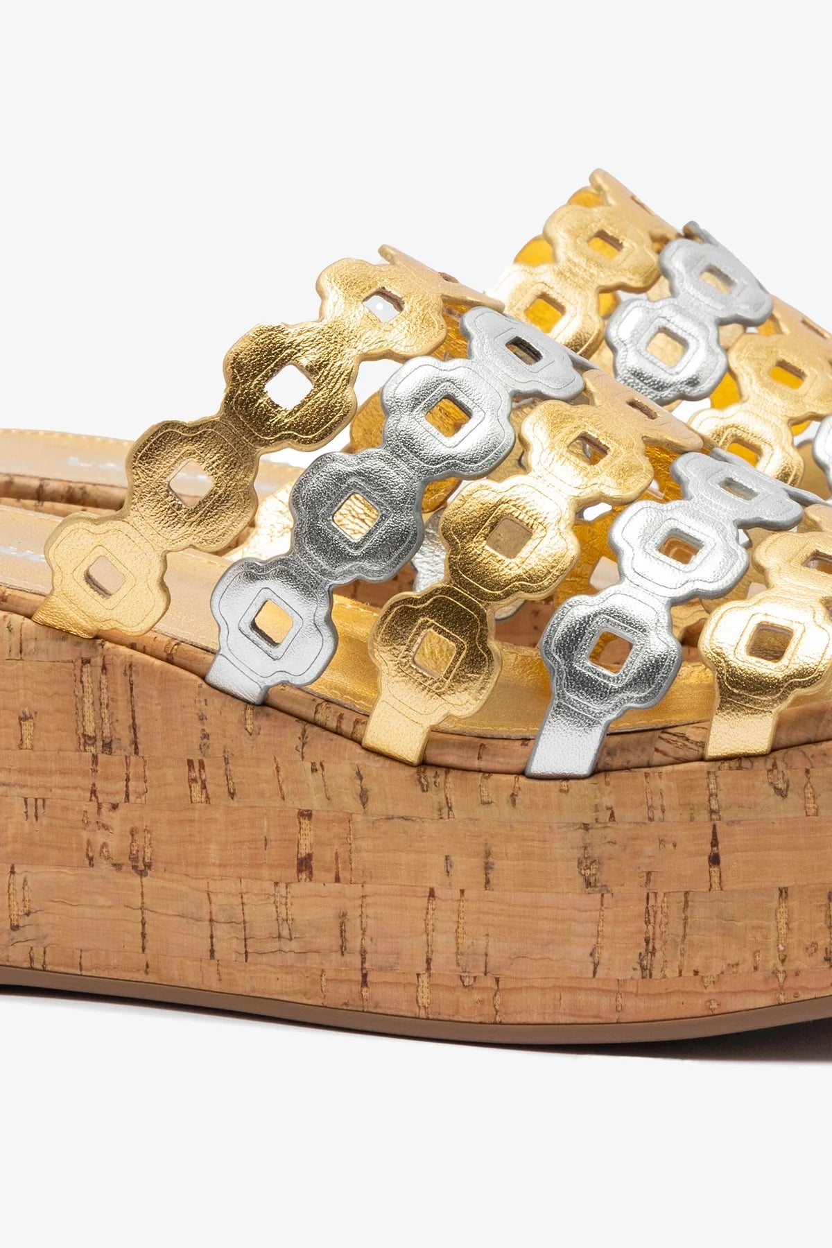 Mule Charli Couro Dourado e Prateado