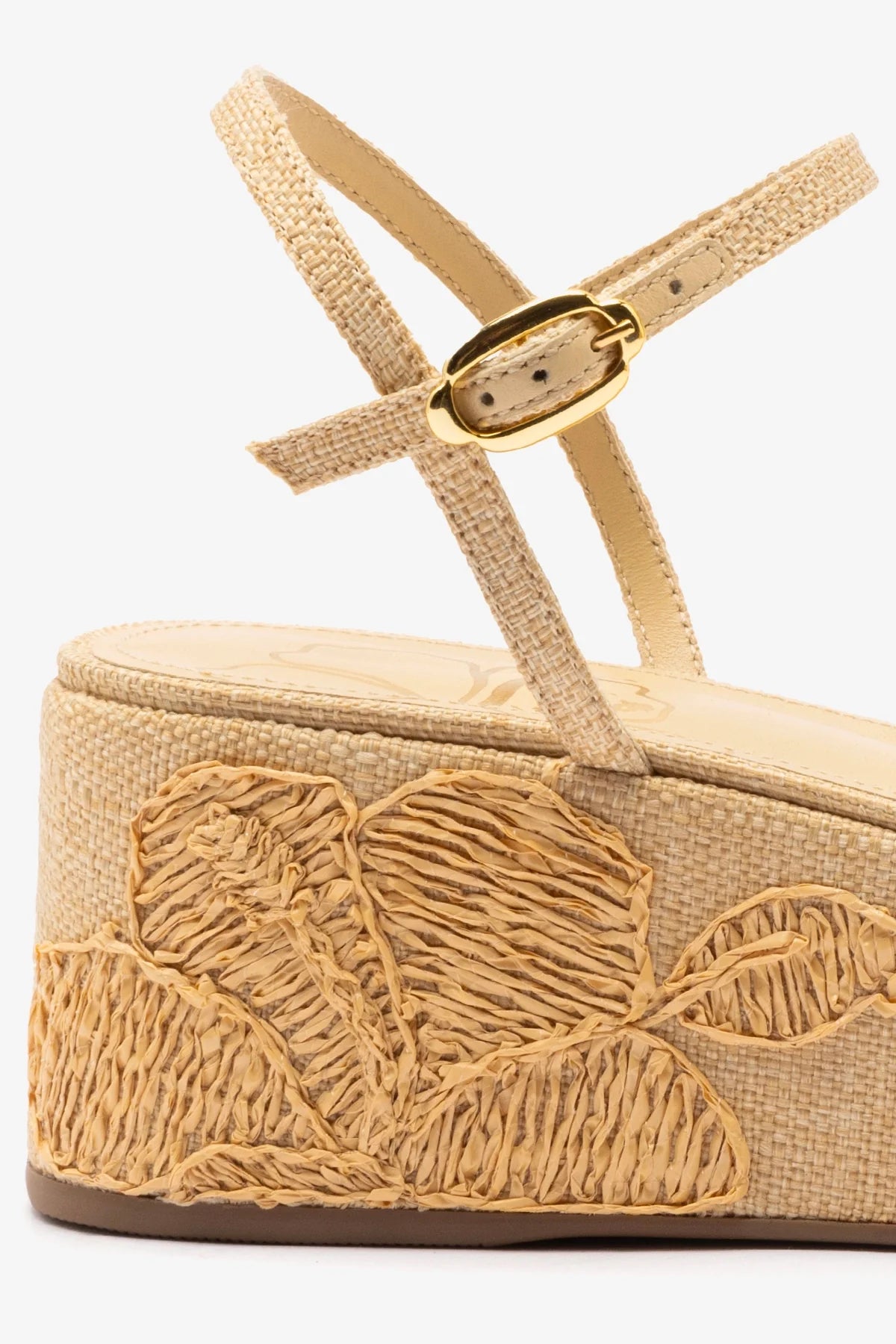 Flatform Gio Ráfia Bege Bordado Floral