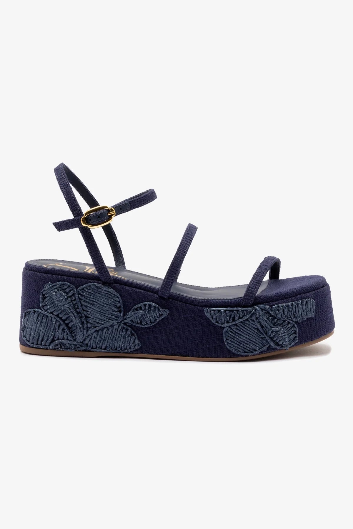 Flatform Gio Ráfia Azul Bordado Floral