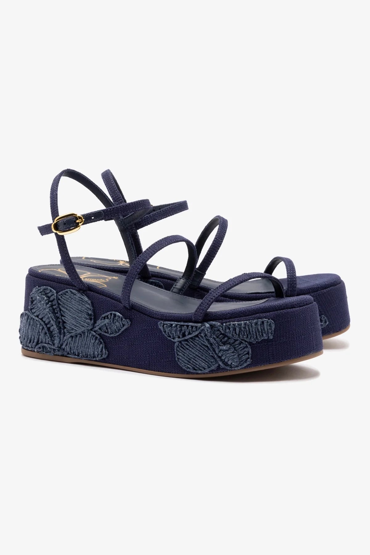 Flatform Gio Ráfia Azul Bordado Floral
