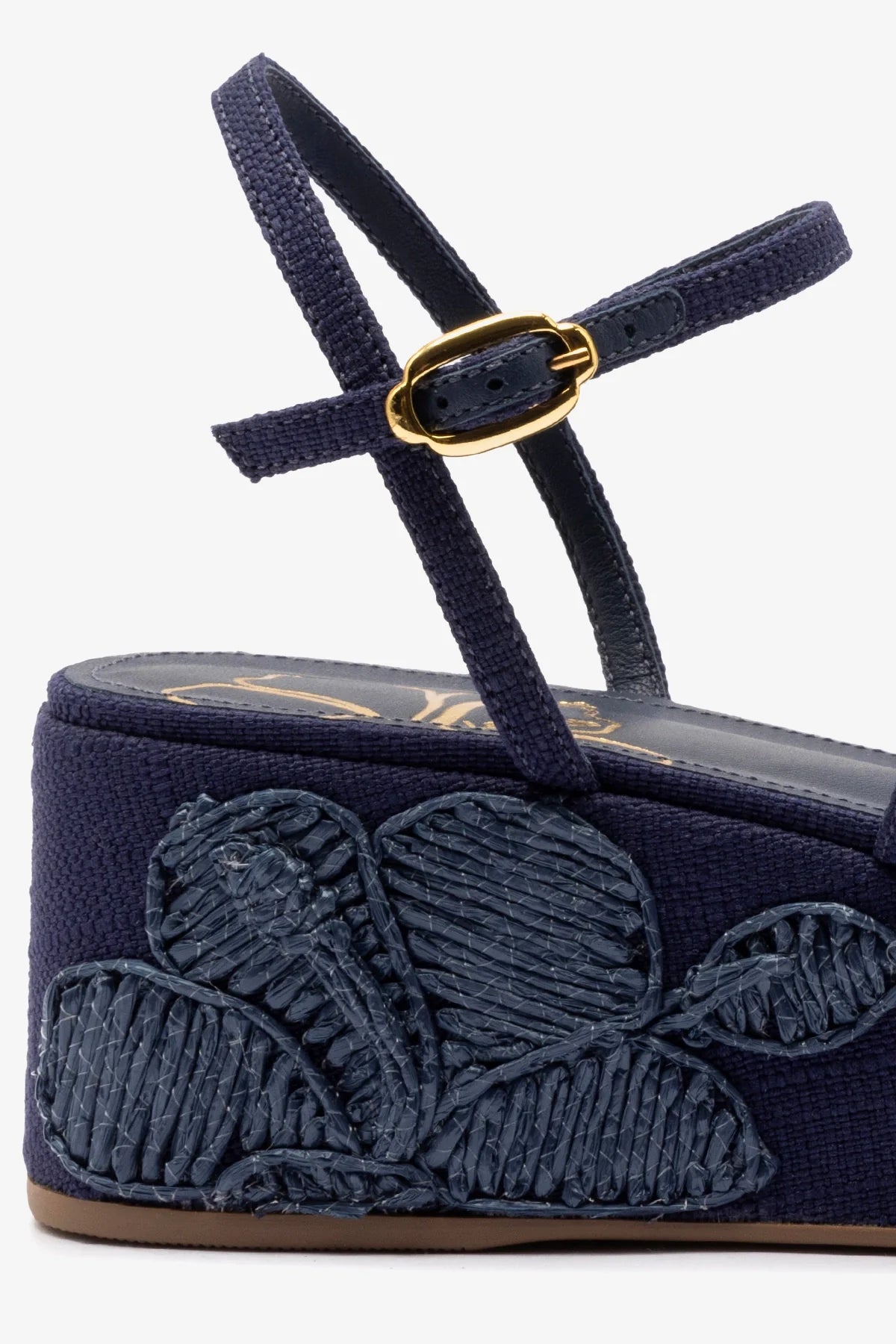 Flatform Gio Ráfia Azul Bordado Floral