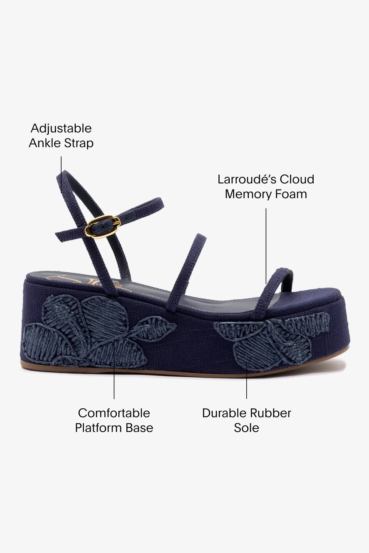 Flatform Gio Ráfia Azul Bordado Floral