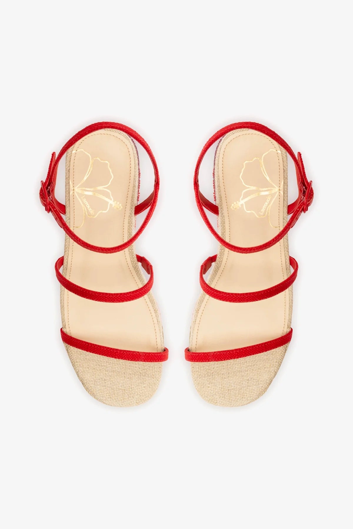 Flatform Gio Ráfia Bege e Vermelho Bordado Floral