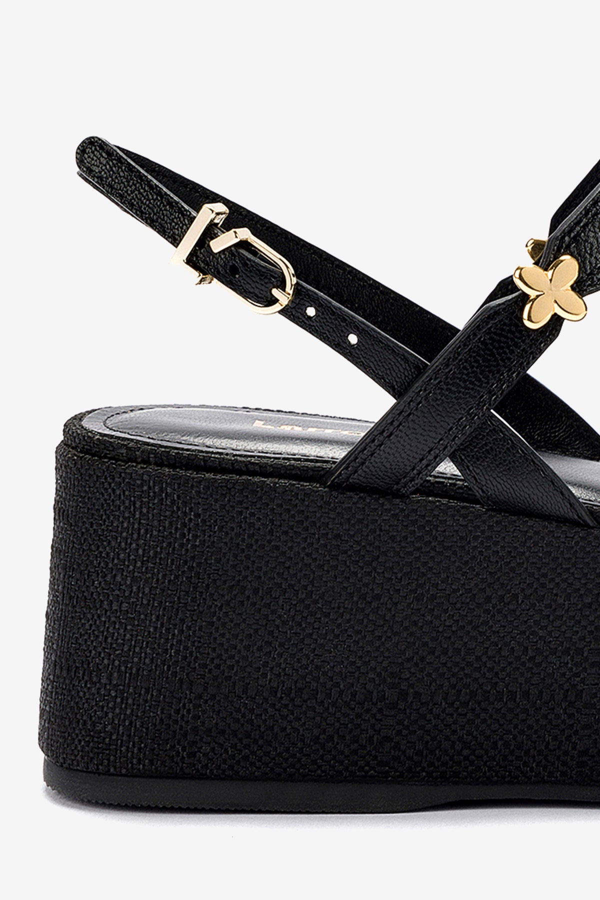 Flatform Harmony Couro Preto e Ráfia Preto