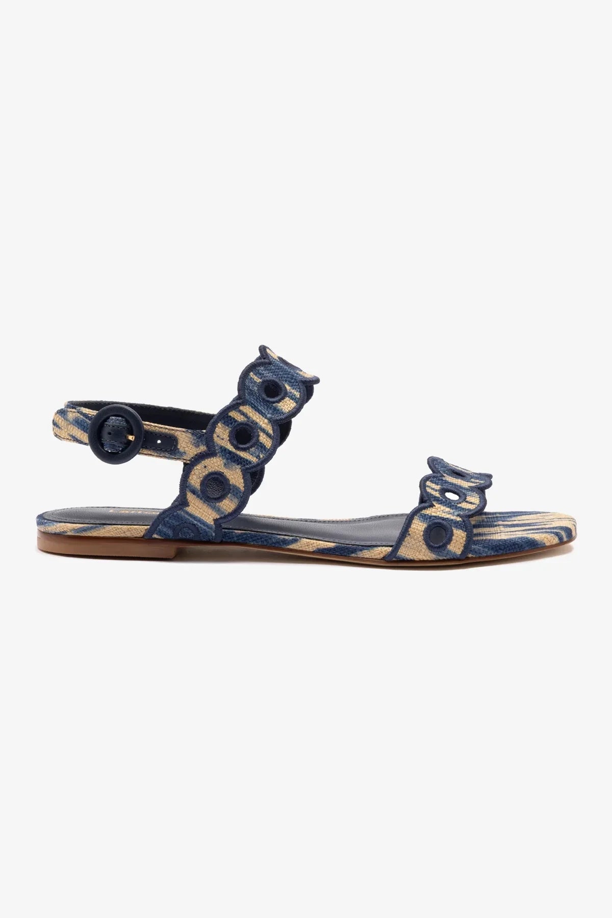 Sandália Flat Florence Ráfia Tie Dye Bege e Azul