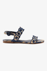 Sandália Flat Florence Ráfia Tie Dye Bege e Azul