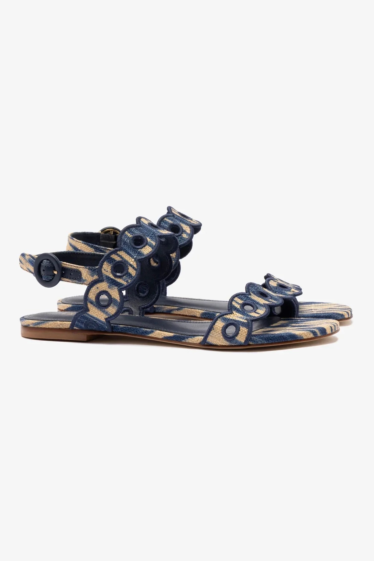 Sandália Flat Florence Ráfia Tie Dye Bege e Azul