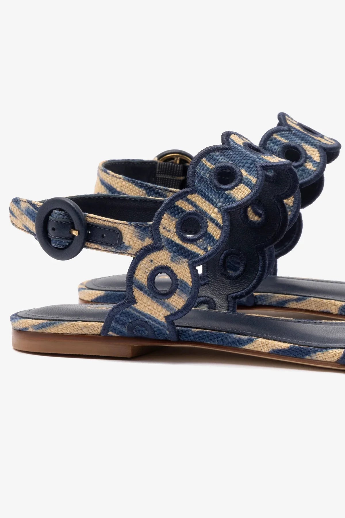 Sandália Flat Florence Ráfia Tie Dye Bege e Azul