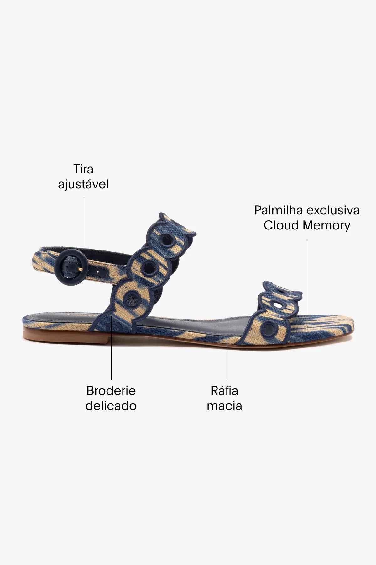 Sandália Flat Florence Ráfia Tie Dye Bege e Azul