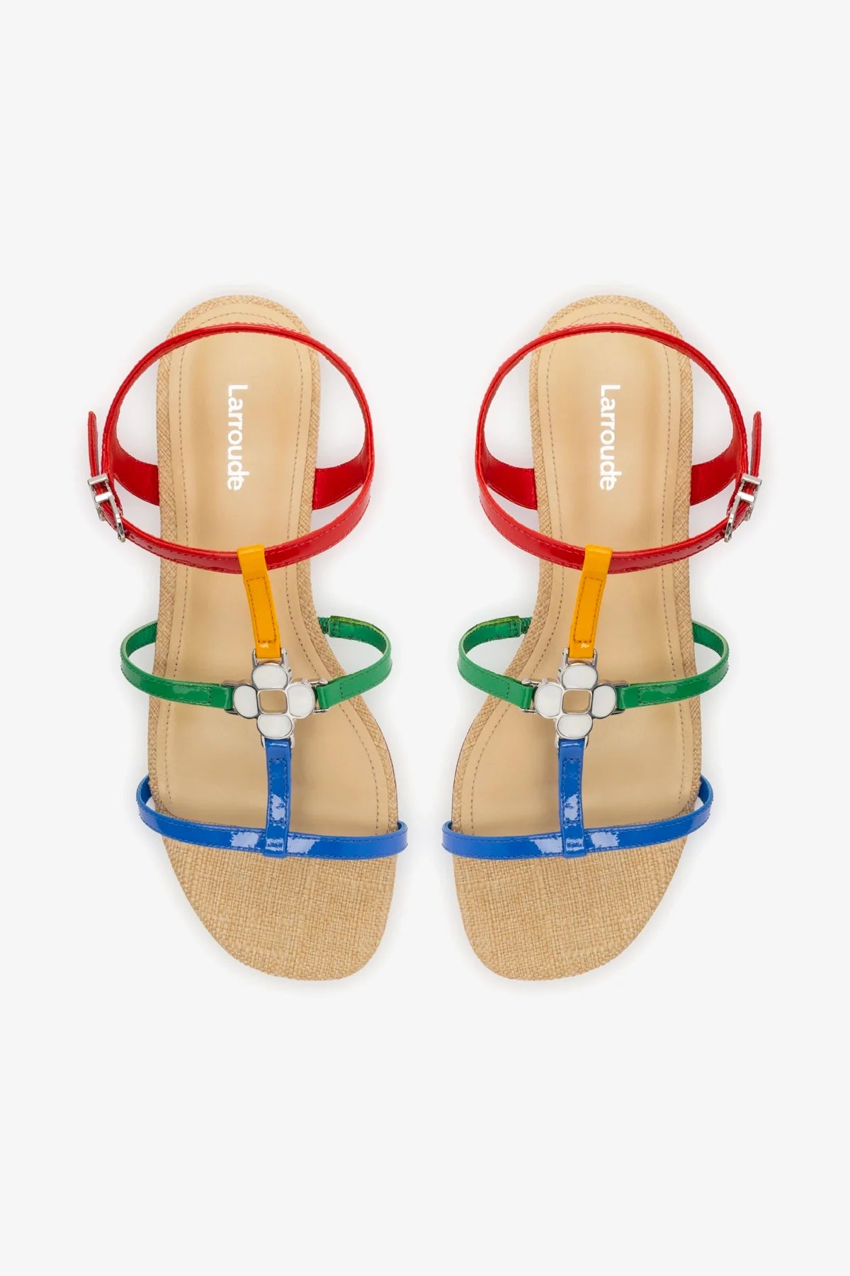 Hana Flat Sandal In Multicolor Patent Leather and Raffia