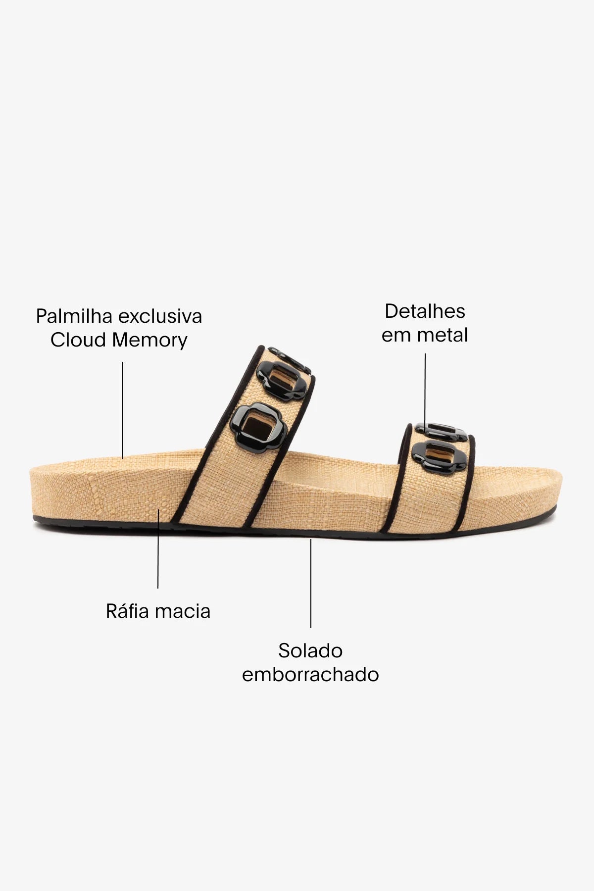 Flat Milan Ráfia Bege e Camurça Preto