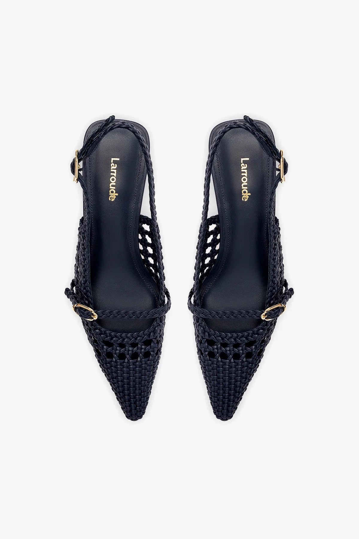 Slingback Ines Macramê Couro Azul