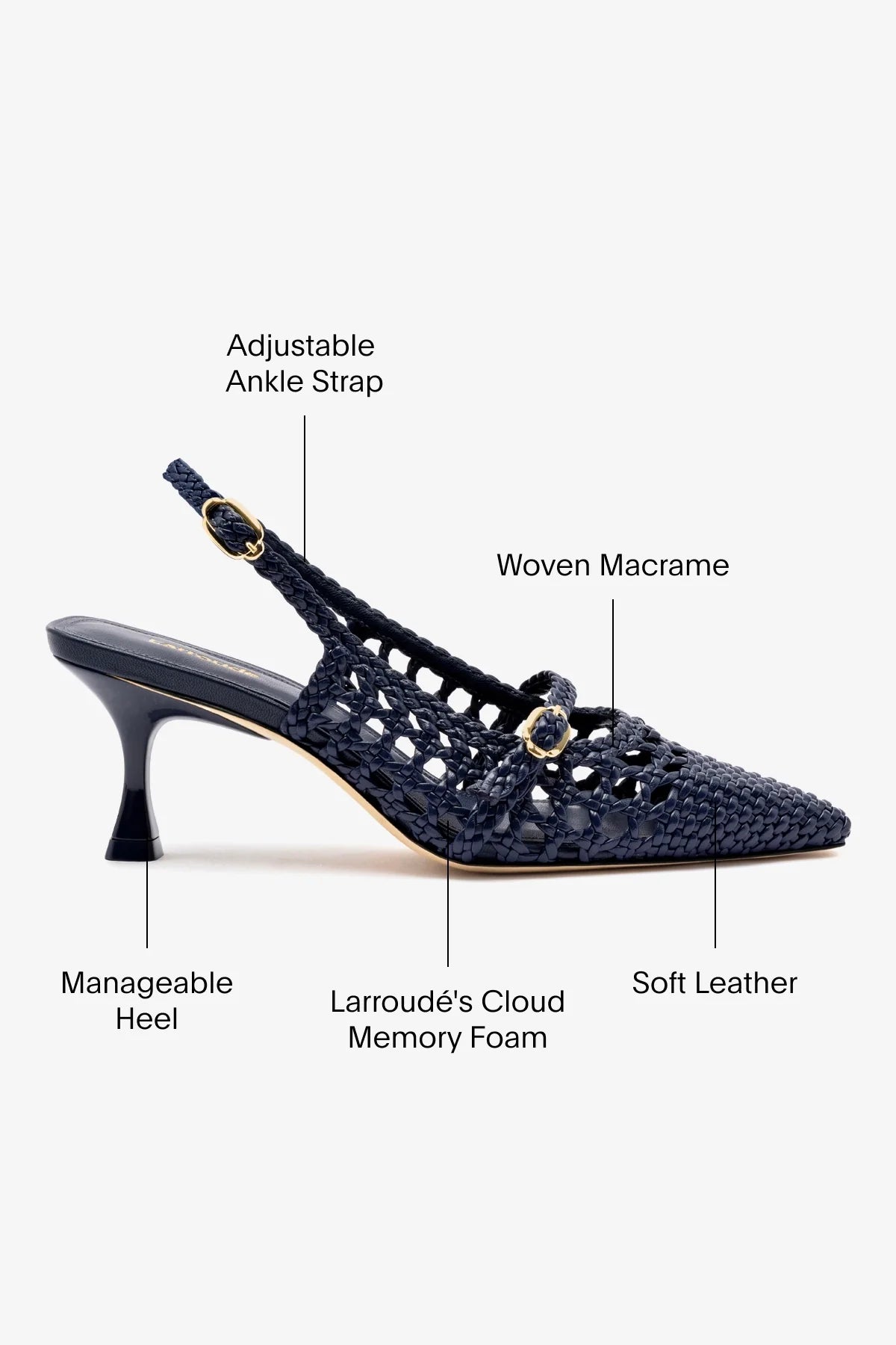 Slingback Ines Macramê Couro Azul