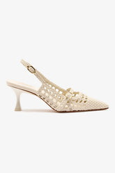 Slingback Ines Macramê Couro Off White