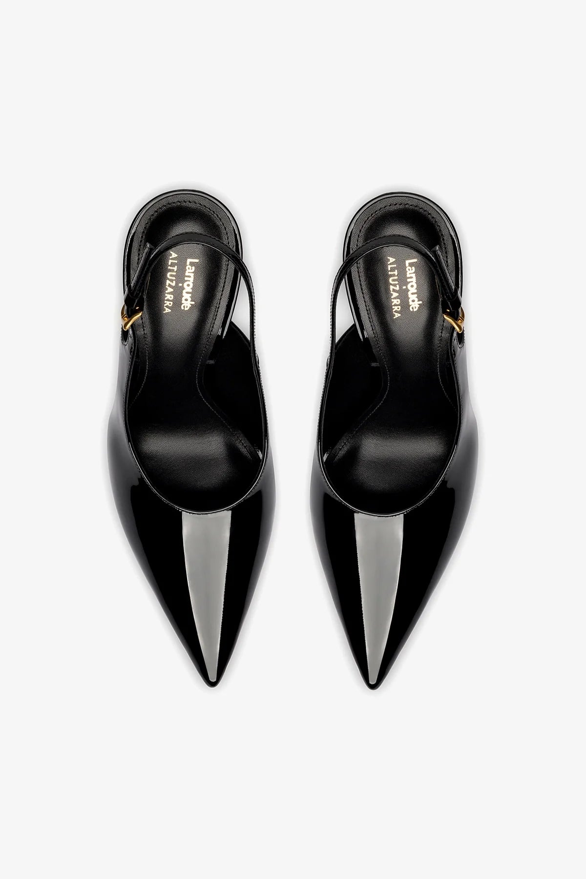 Larroudé x Altuzarra: Slingback Couro Verniz Preto
