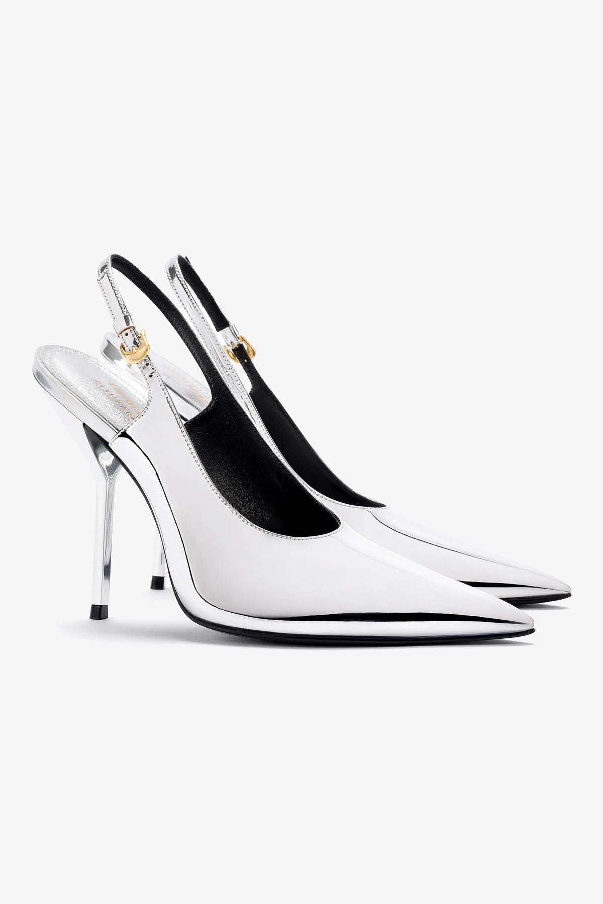 Larroudé x Altuzarra: Slingback Couro Prateado