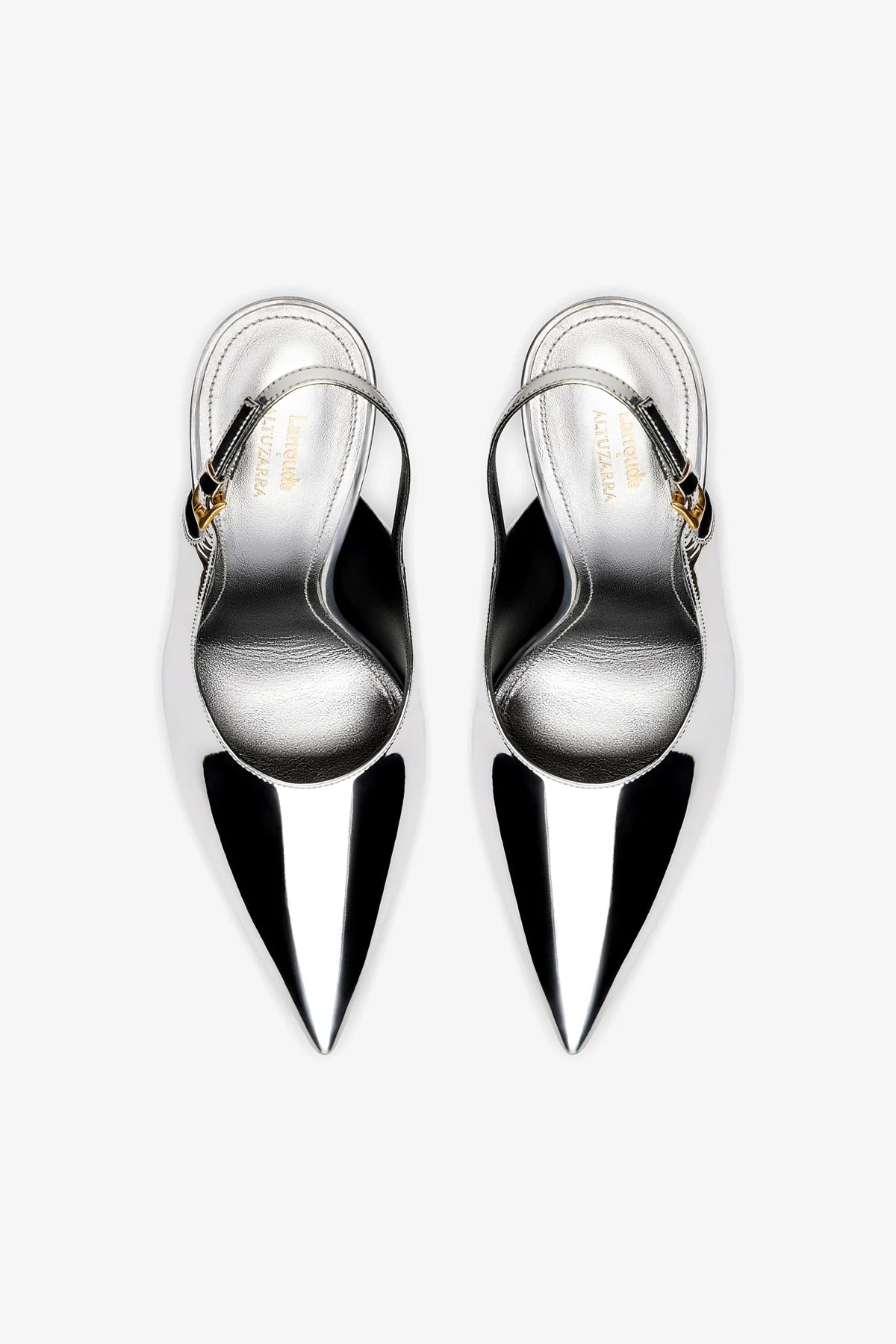 Larroudé x Altuzarra: Slingback Couro Prateado