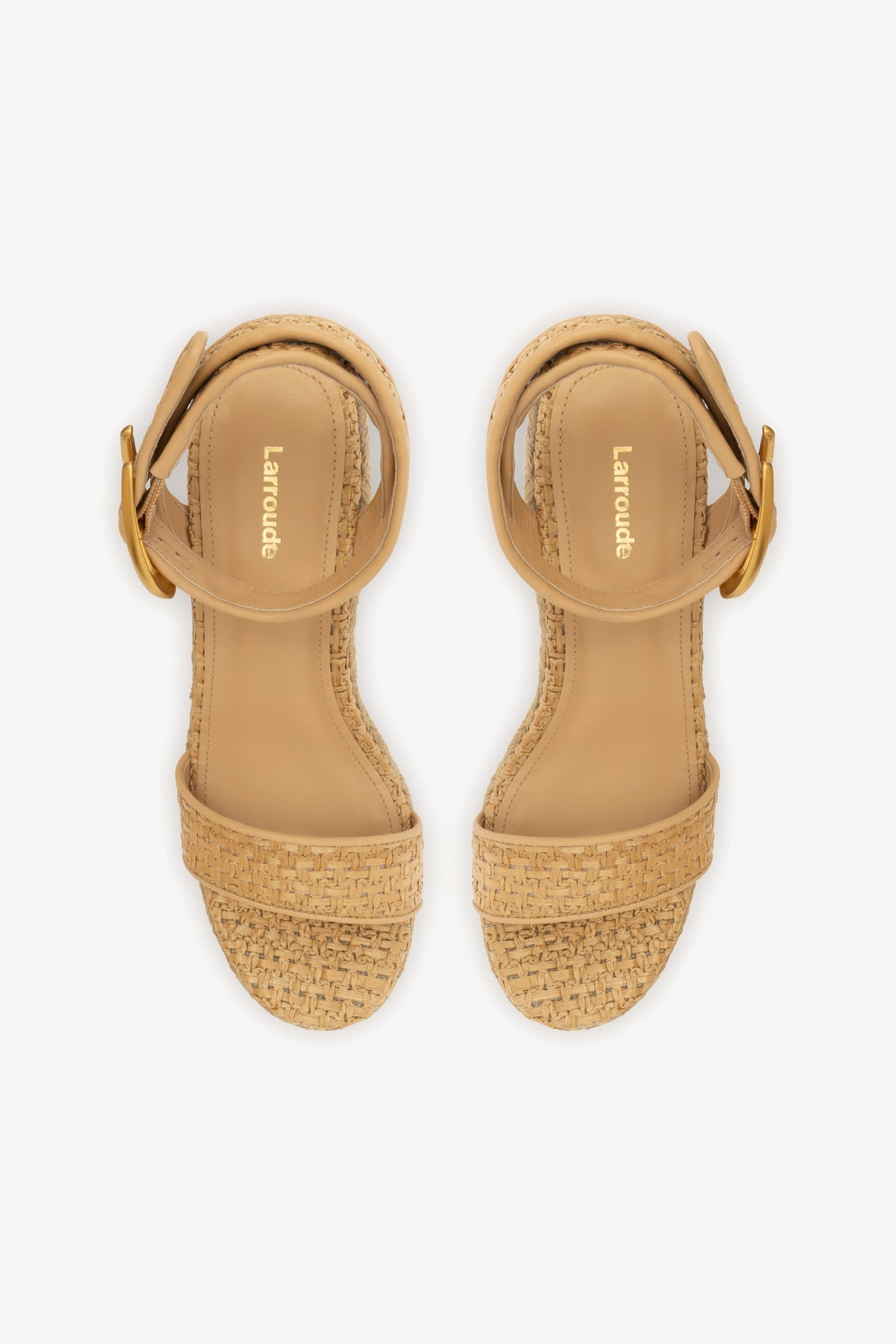 Sandália Anabela Verona Low Ráfia Natural e Couro Bege