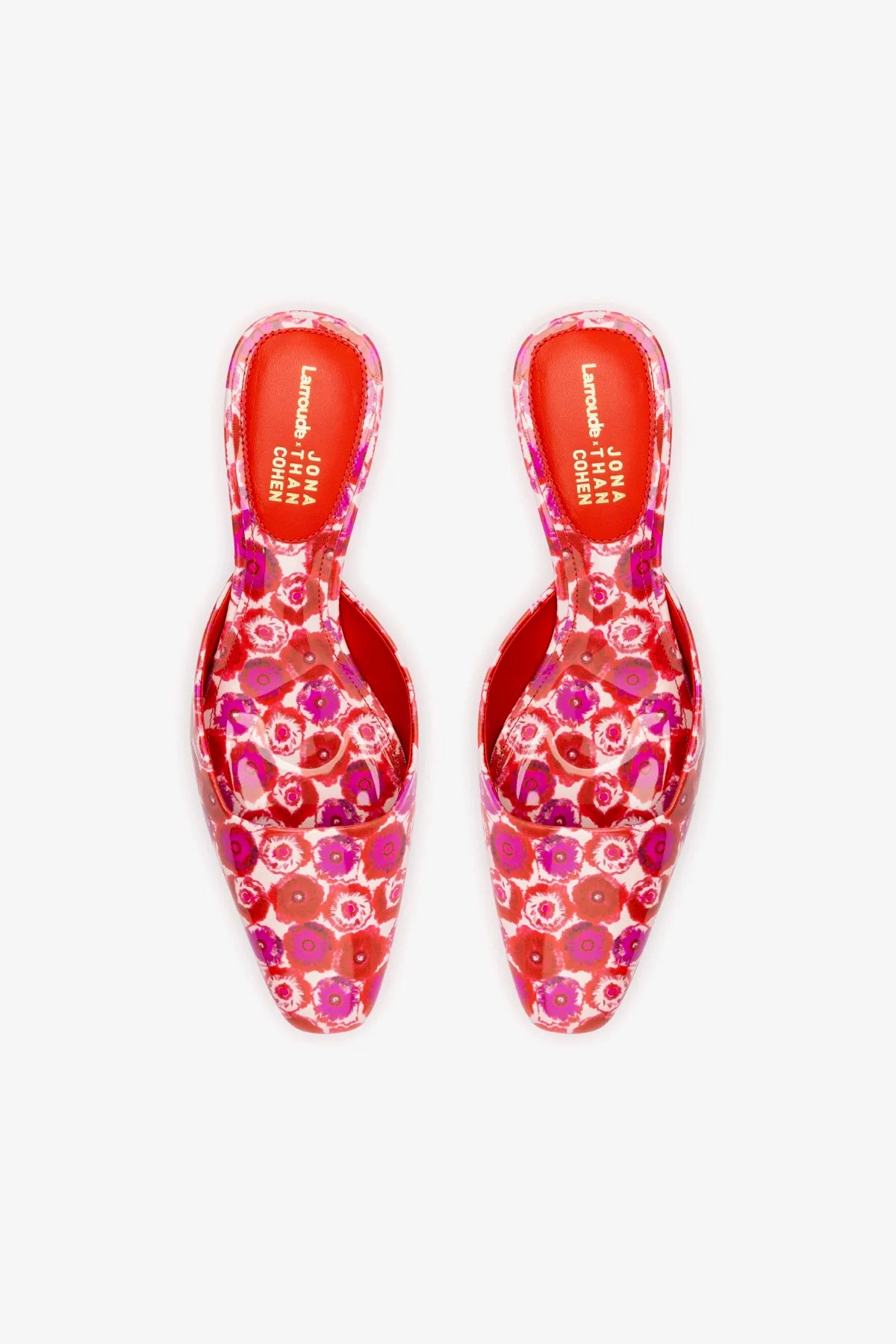 Larroudé x Jonathan Cohen Amal Mule In Red Abstract Printed Patent Leather