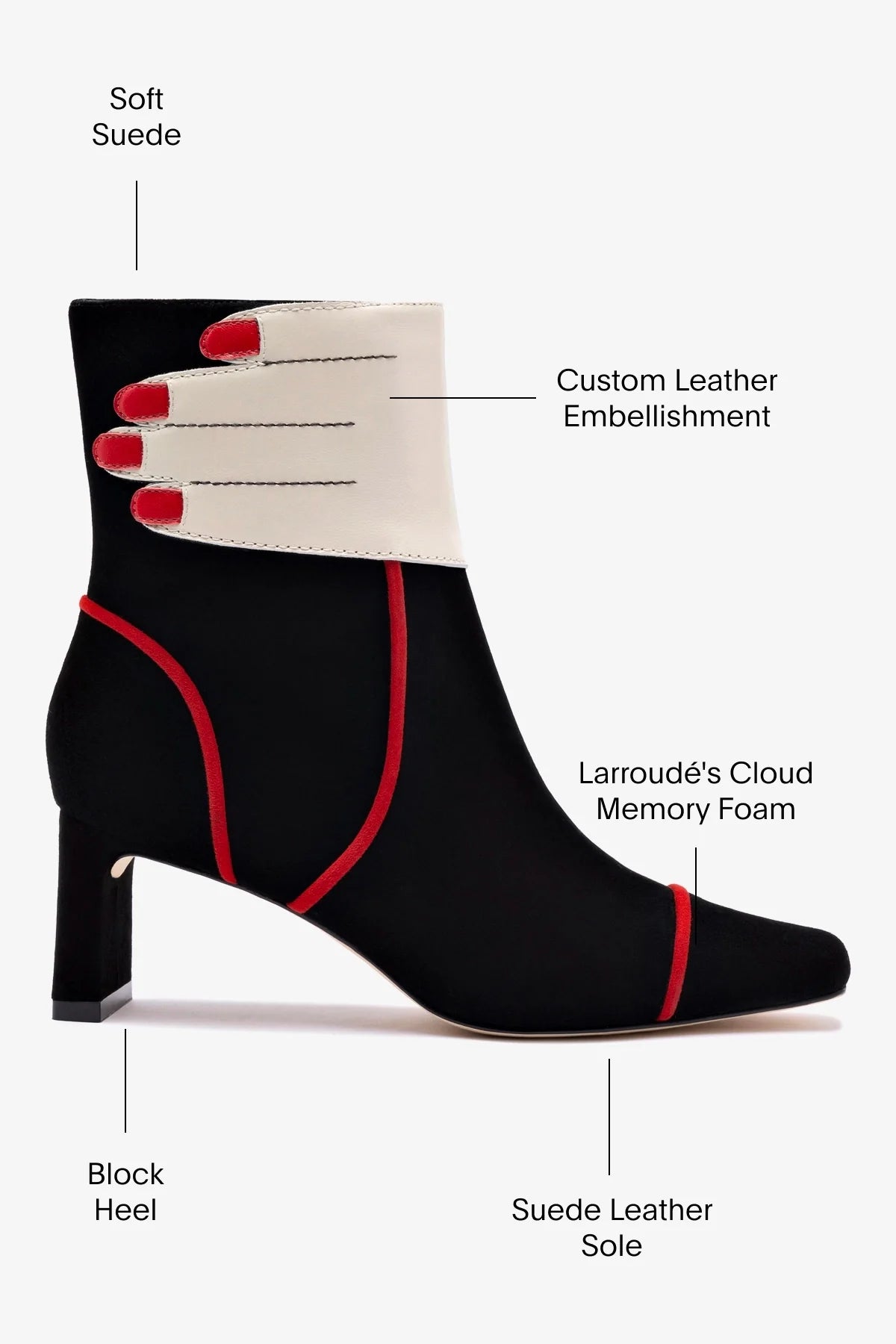 Larroudé x Libertine Hand Boot In Black, Ivory and Scarlet Leather