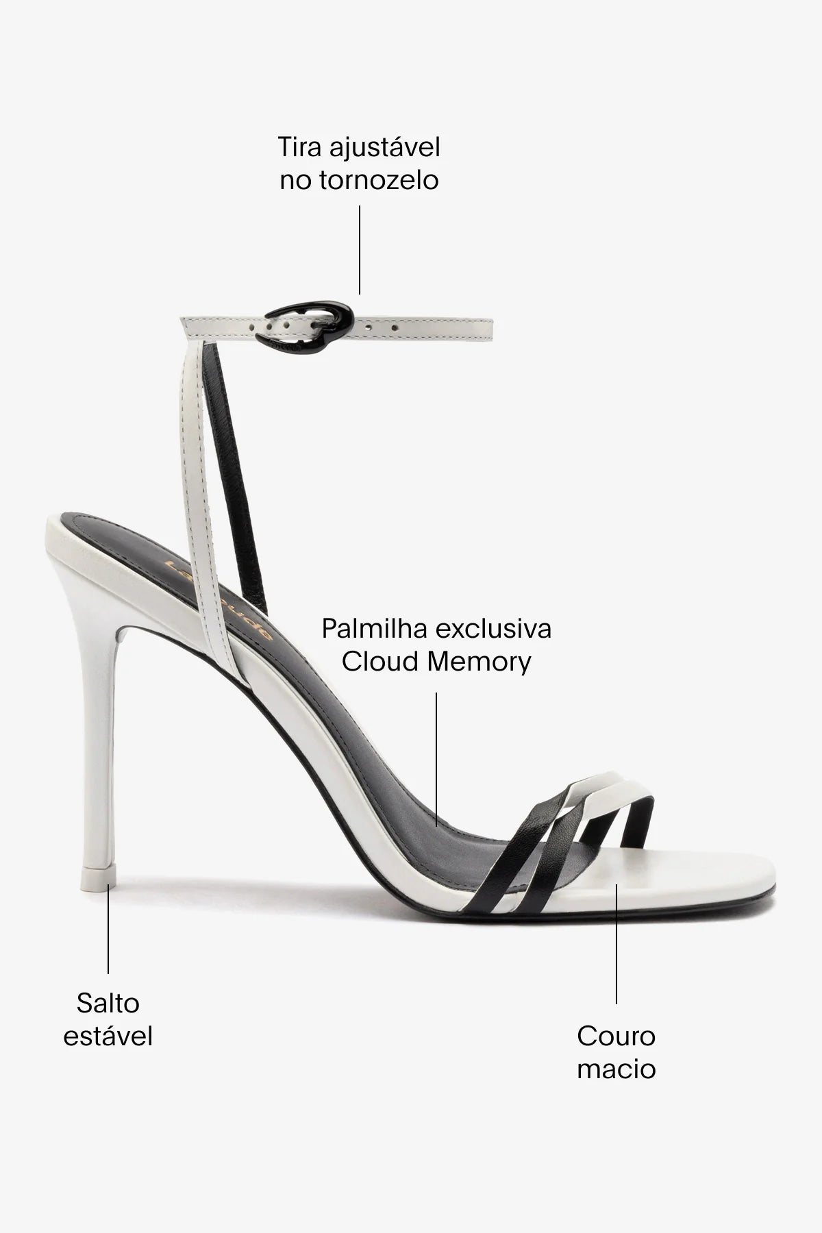 Sandália Vesper Couro Branco e Couro Preto