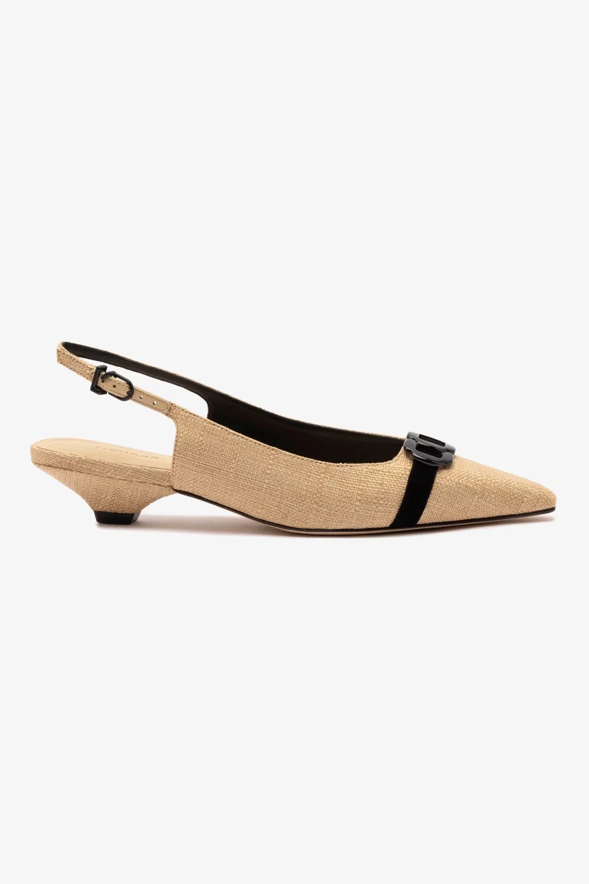 Slingback Franca Ráfia Bege e Camurça Preto