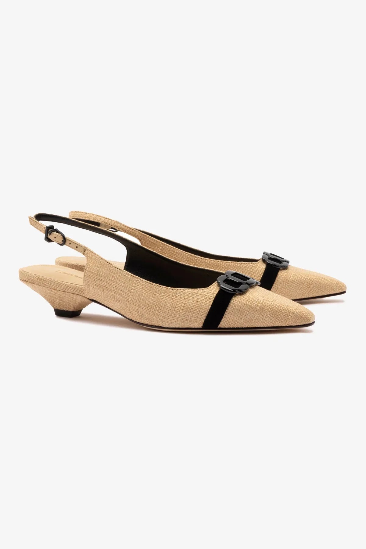 Slingback Franca Ráfia Bege e Camurça Preto