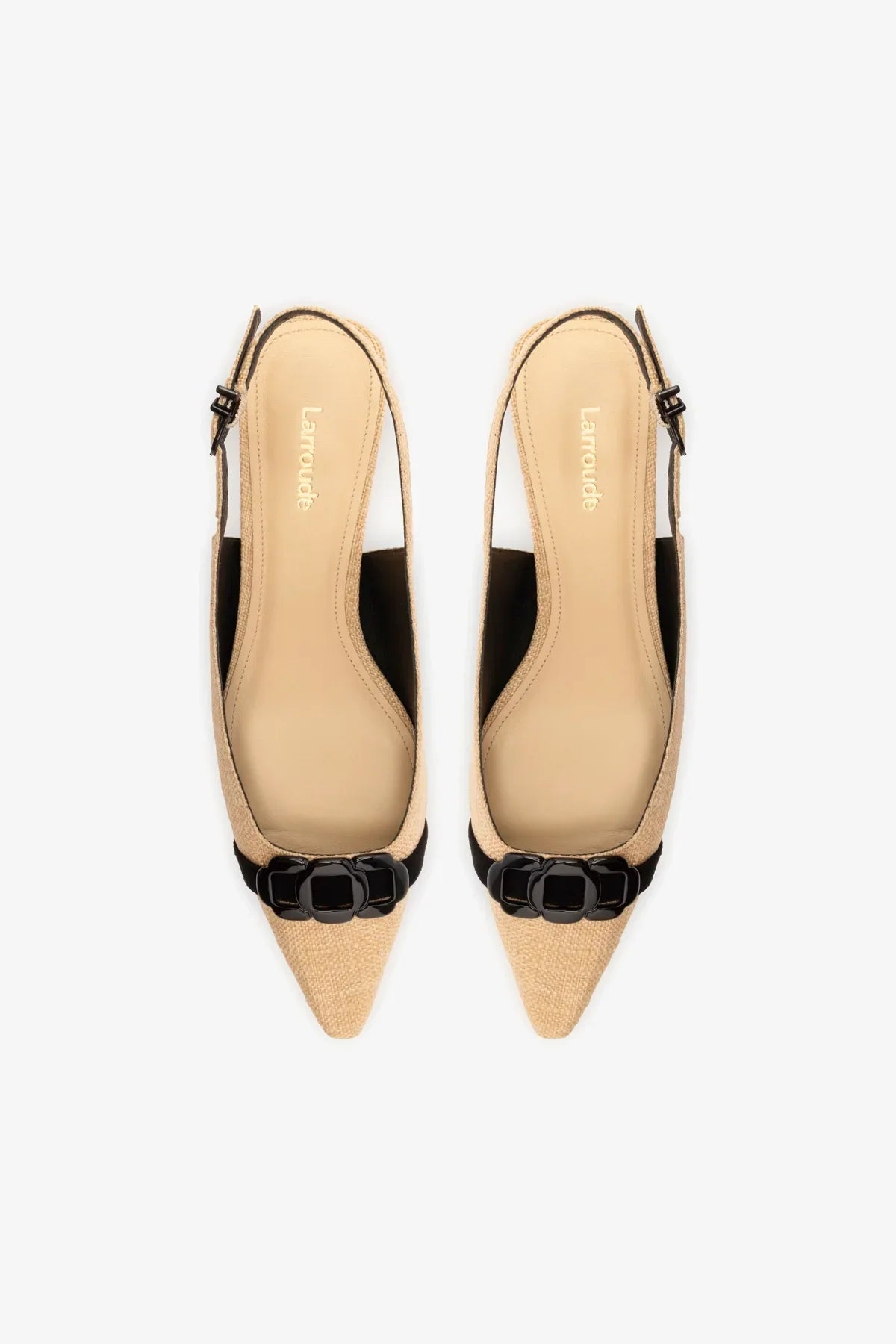 Slingback Franca Ráfia Bege e Camurça Preto