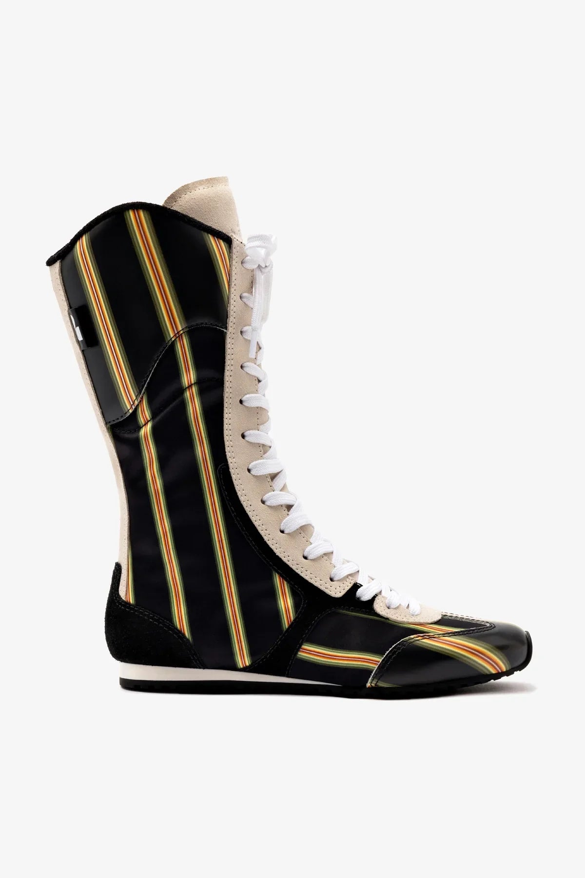 Larroudé x Jonathan Cohen Flat Lo Sneaker Boot In Black Striped Suede