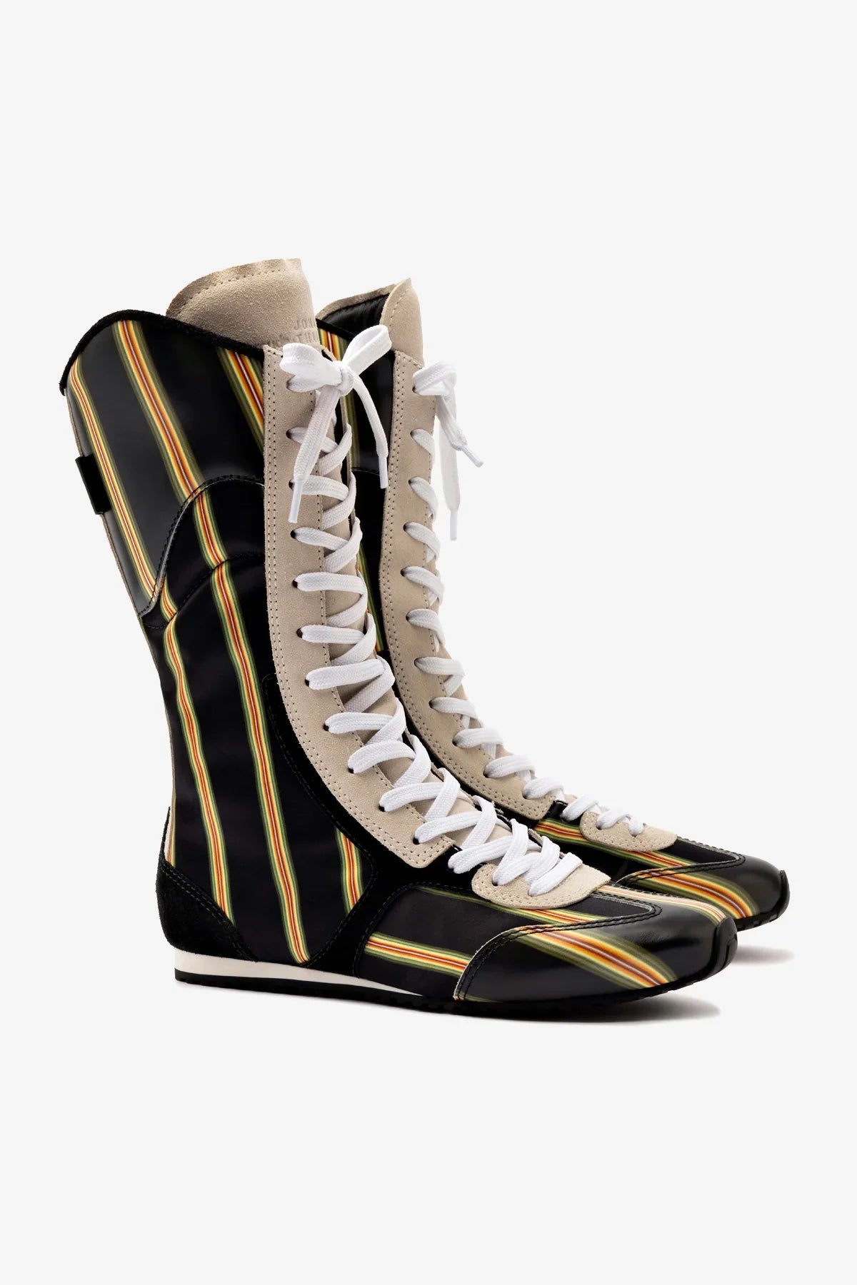 Larroudé x Jonathan Cohen Flat Lo Sneaker Boot In Black Striped Suede