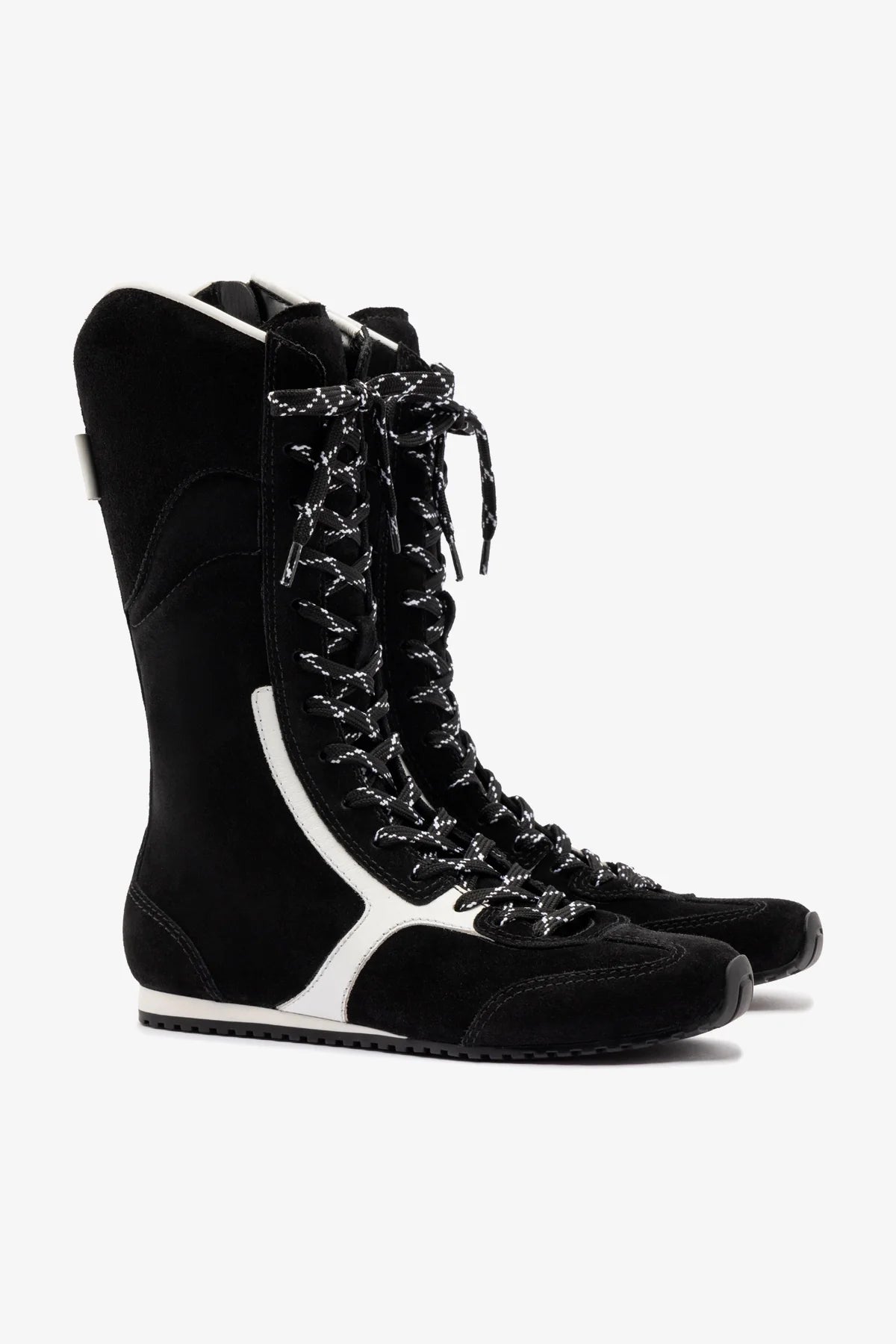 Larroudé x Jonathan Cohen Flat Lo Sneaker Boot In Black Suede and White Leather