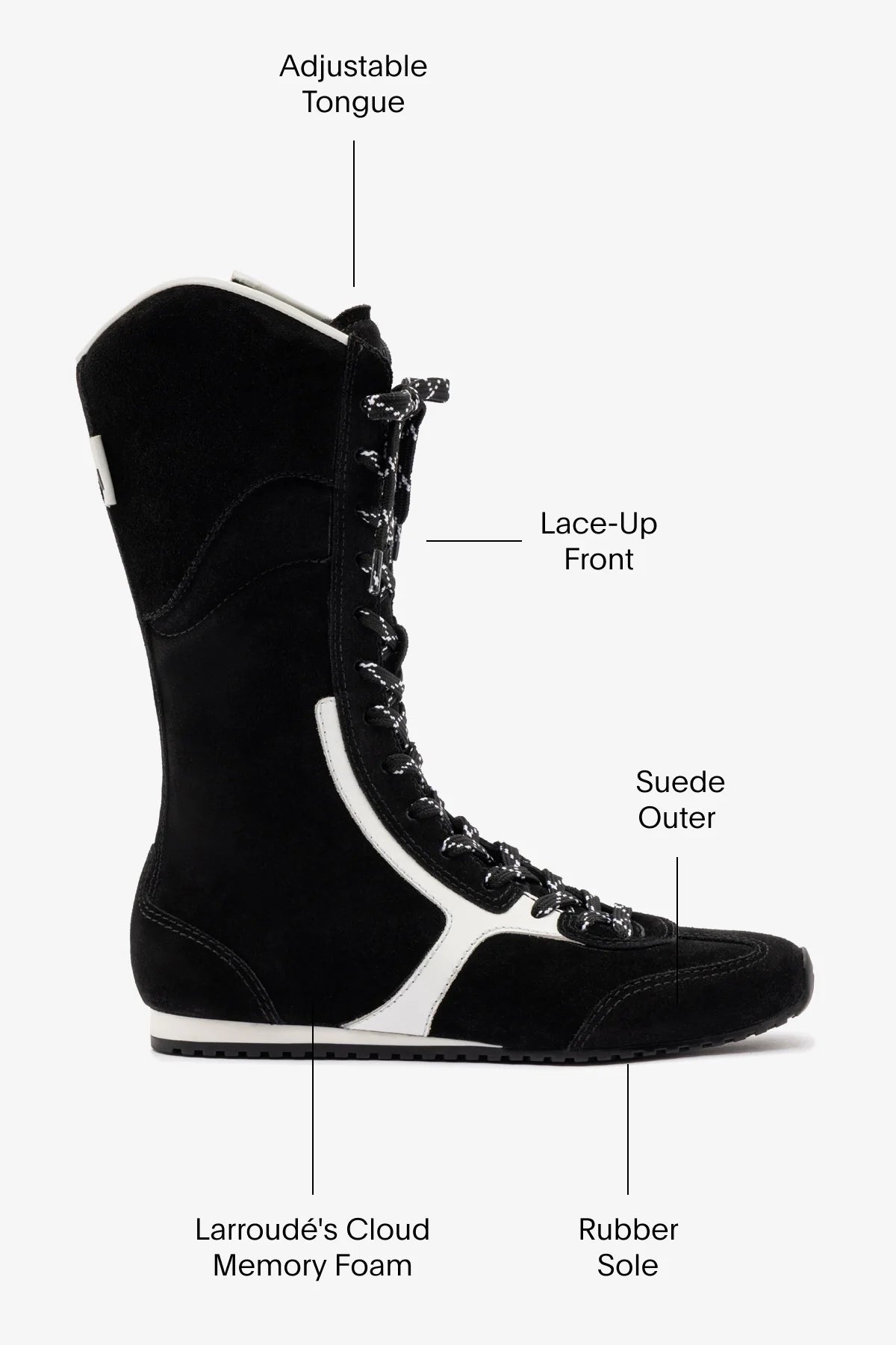 Larroudé x Jonathan Cohen Flat Lo Sneaker Boot In Black Suede and White Leather