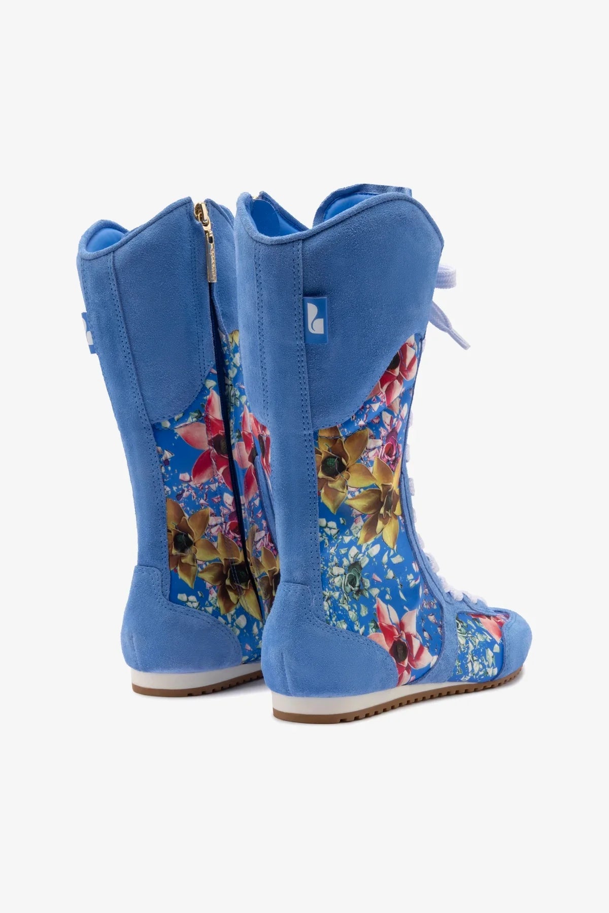 Larroudé x Jonathan Cohen Flat Lo Sneaker Boot In Dodger Blue and Gardenias Colored Satin