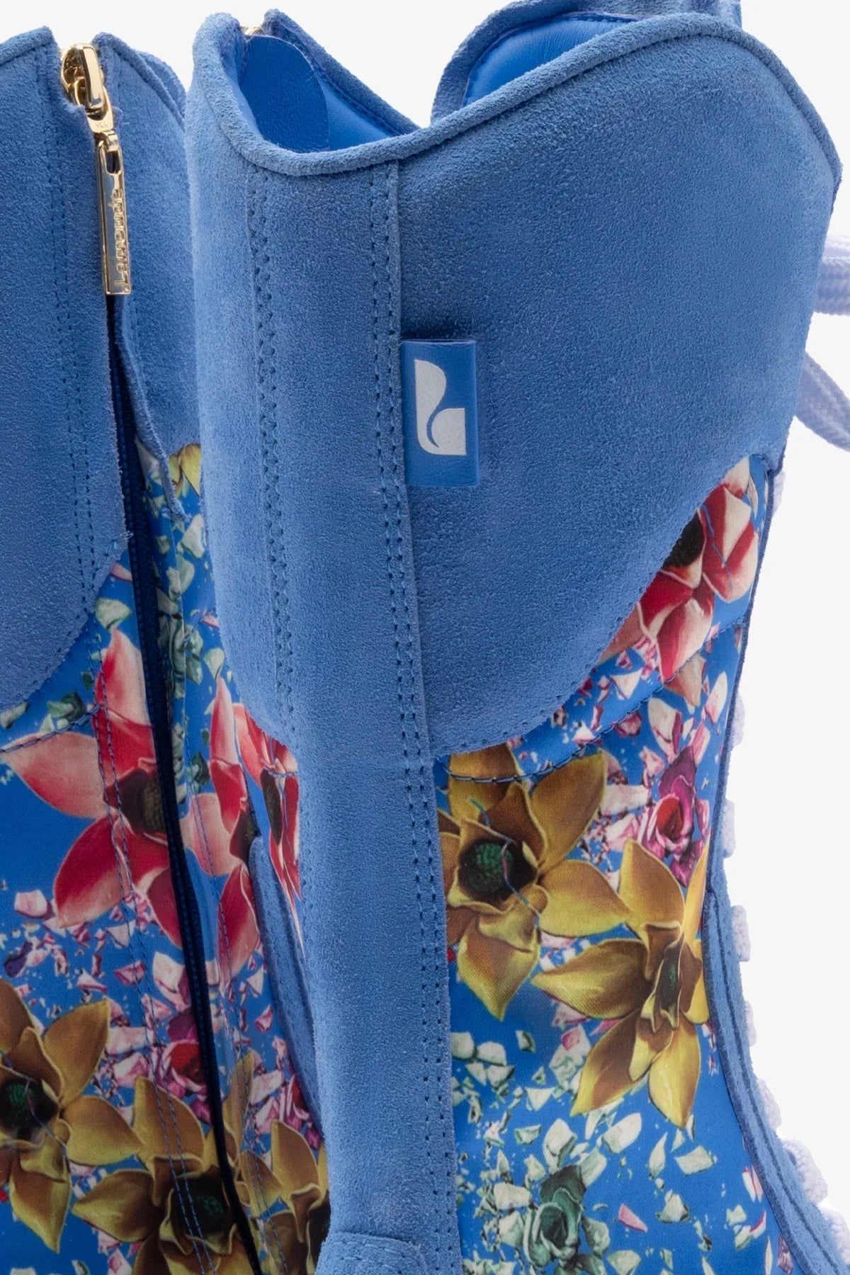 Larroudé x Jonathan Cohen Flat Lo Sneaker Boot In Dodger Blue and Gardenias Colored Satin