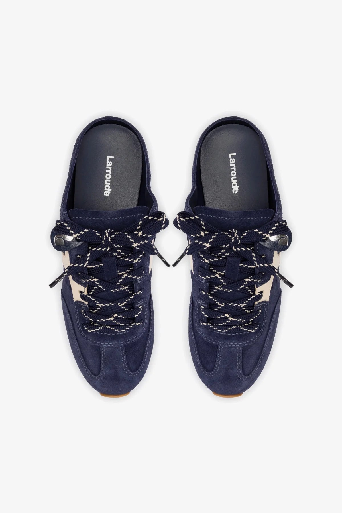 Mule Stella Camurça Azul e Couro Off White