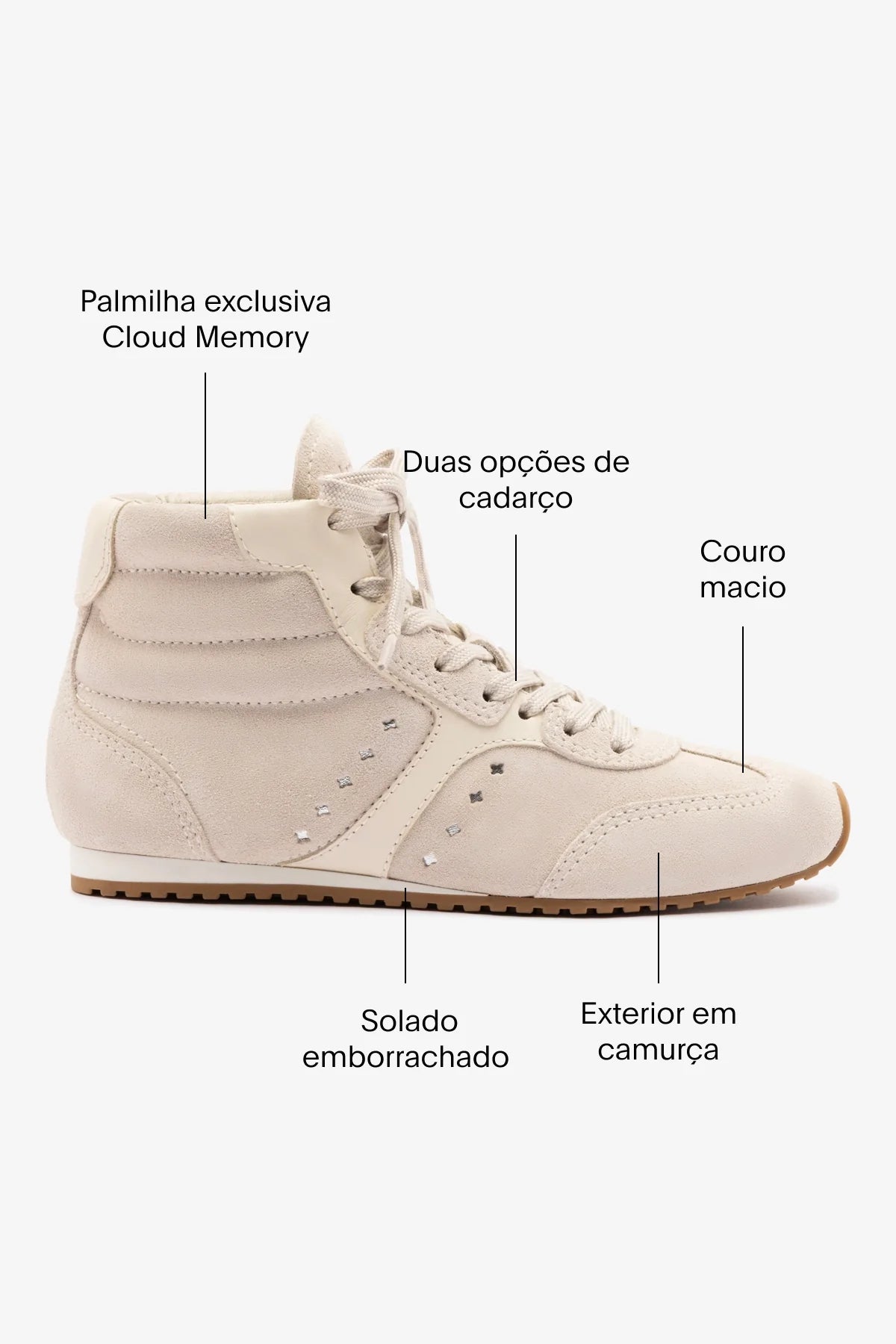 Tênis Cano Médio Stella Camurça Cinza e Couro Off White