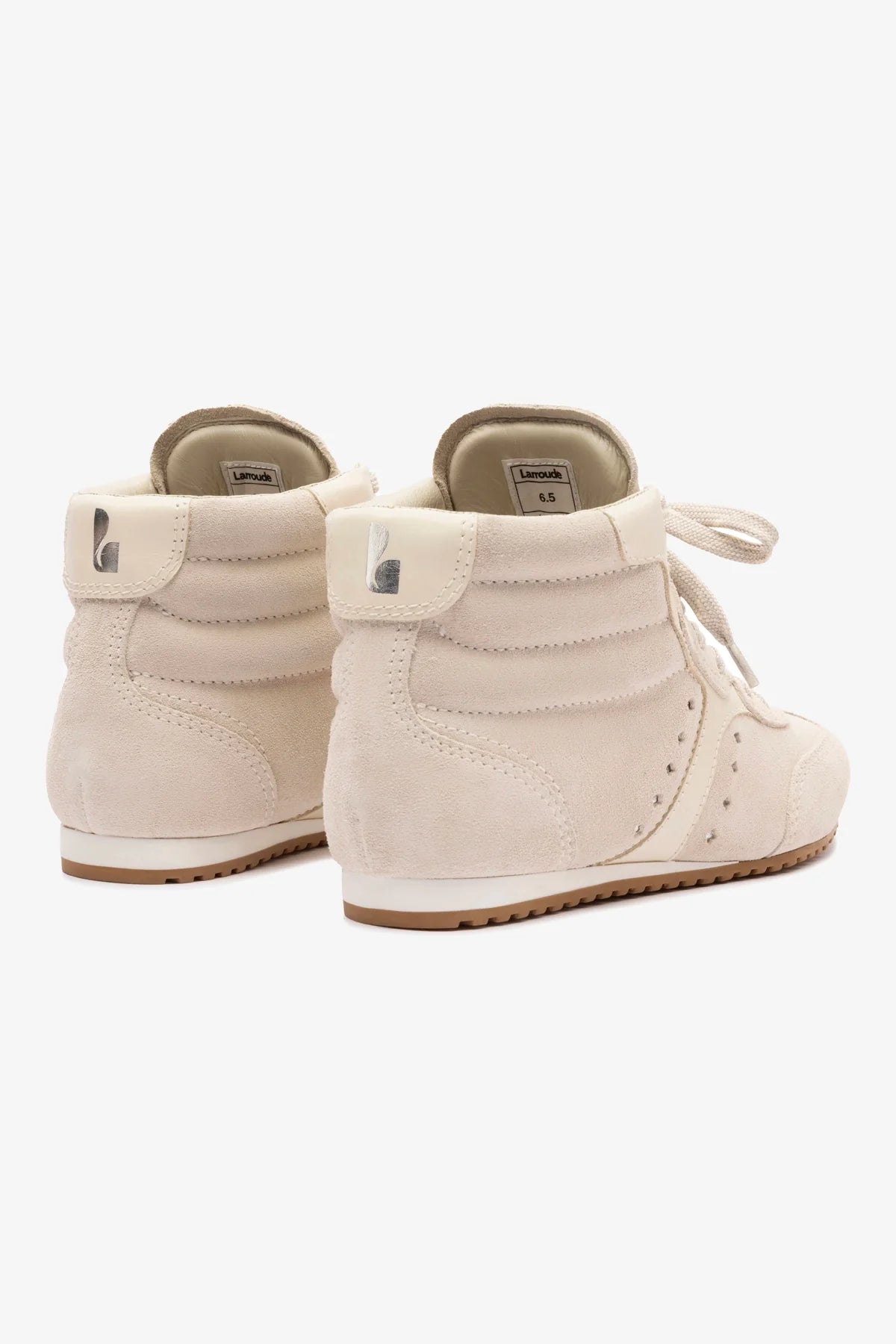 Tênis Cano Médio Stella Camurça Cinza e Couro Off White