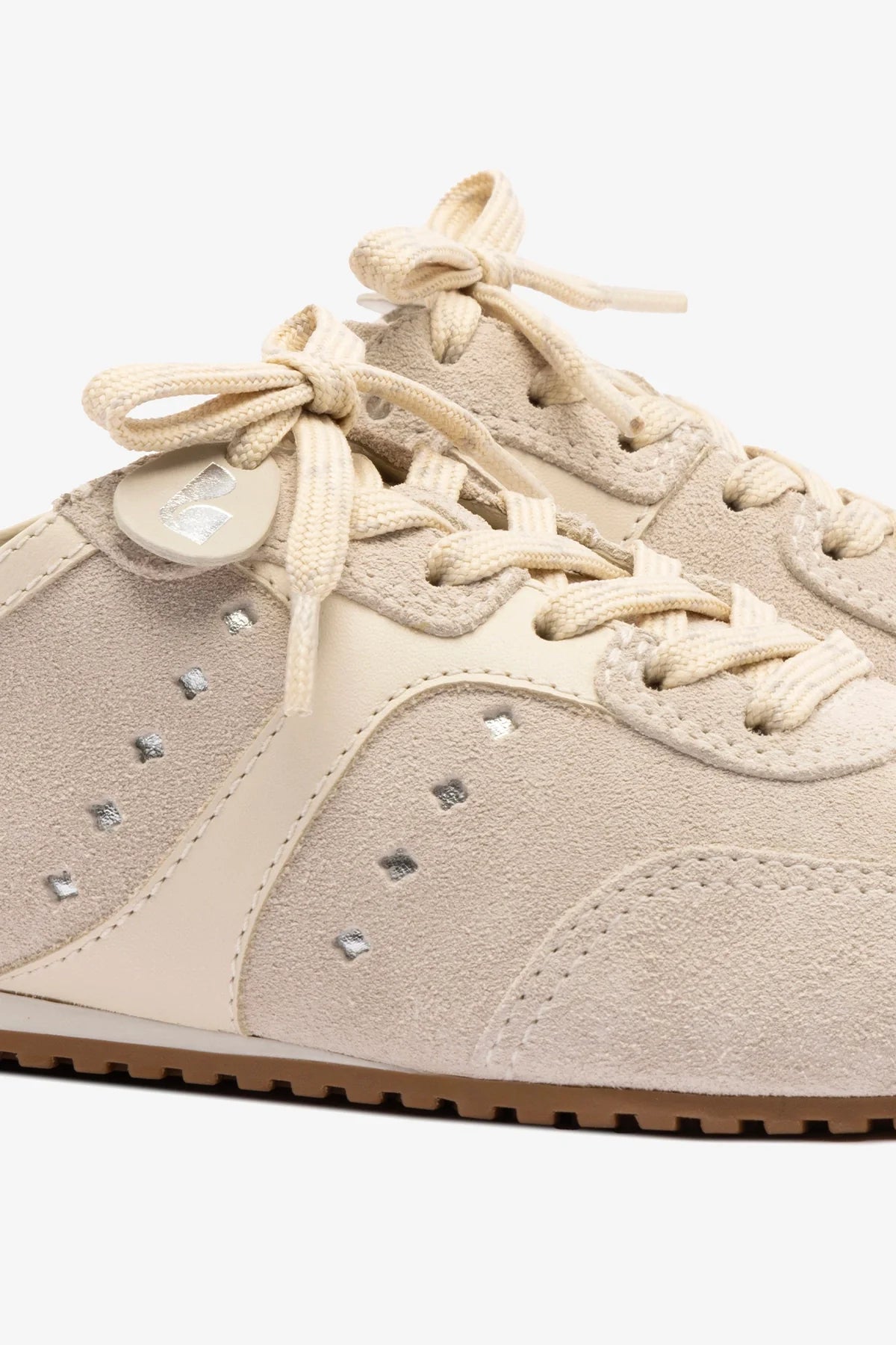 Mule Stella Camurça Cinza e Couro Off White