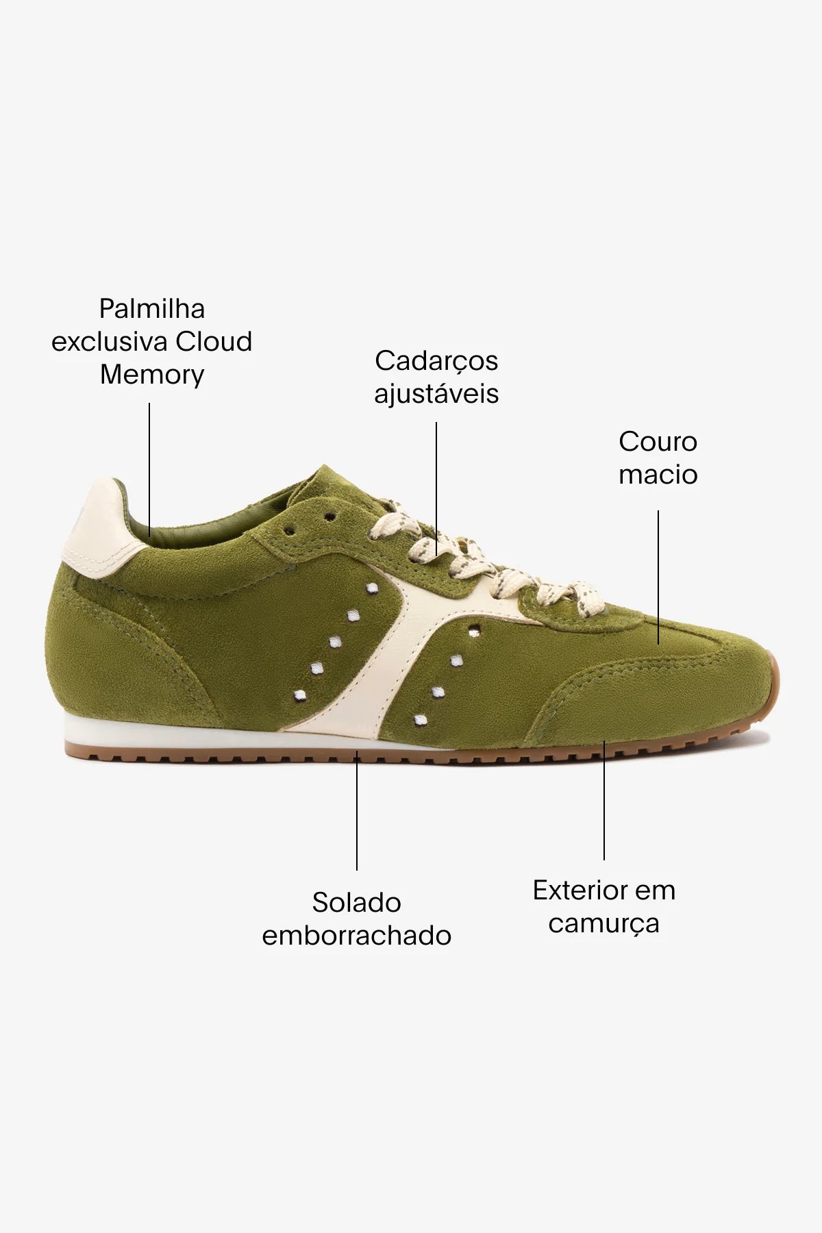 Tênis Stella Camurça Verde e Couro Off White