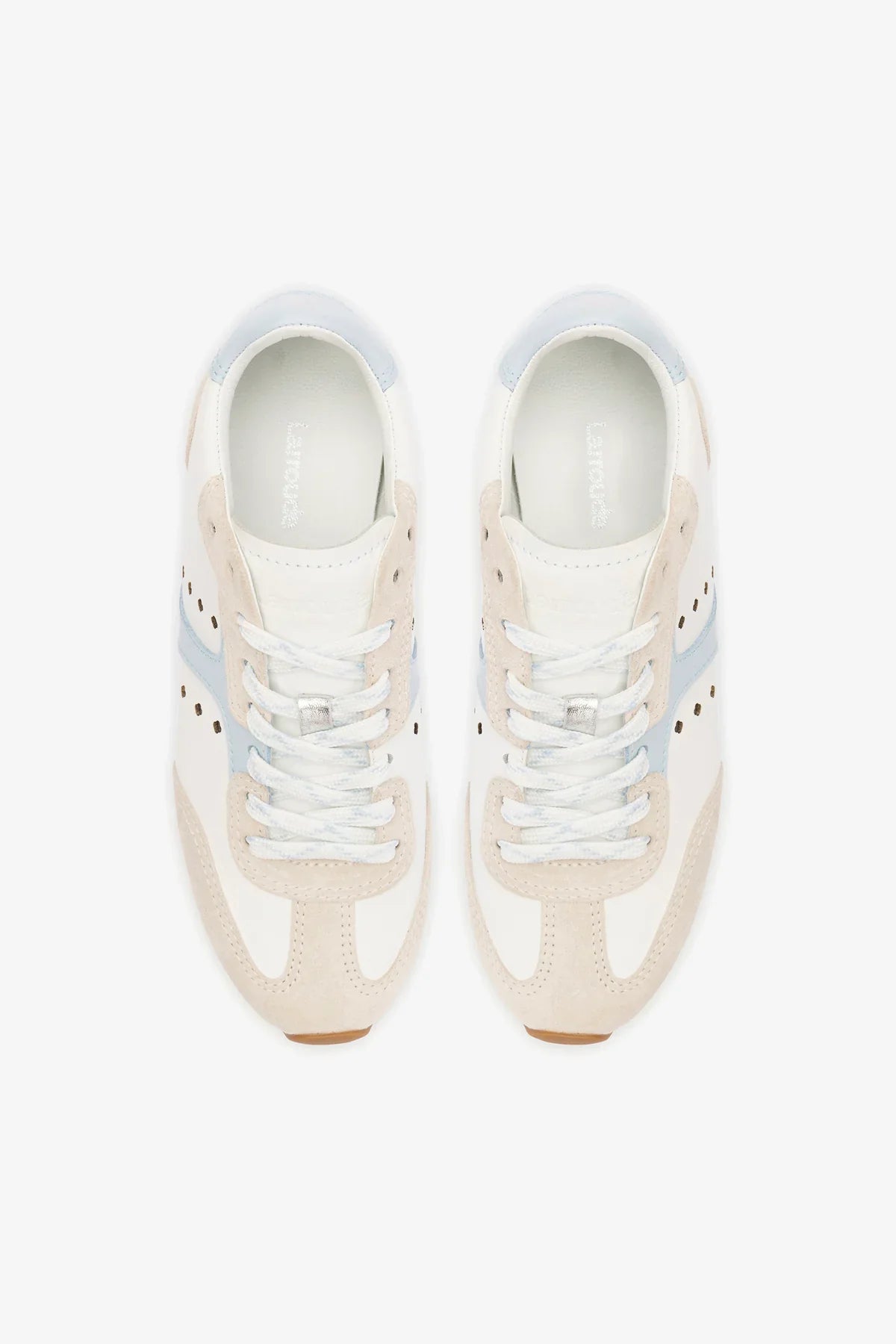 Tênis Stella Camurça Cinza e Couro Branco e Azul