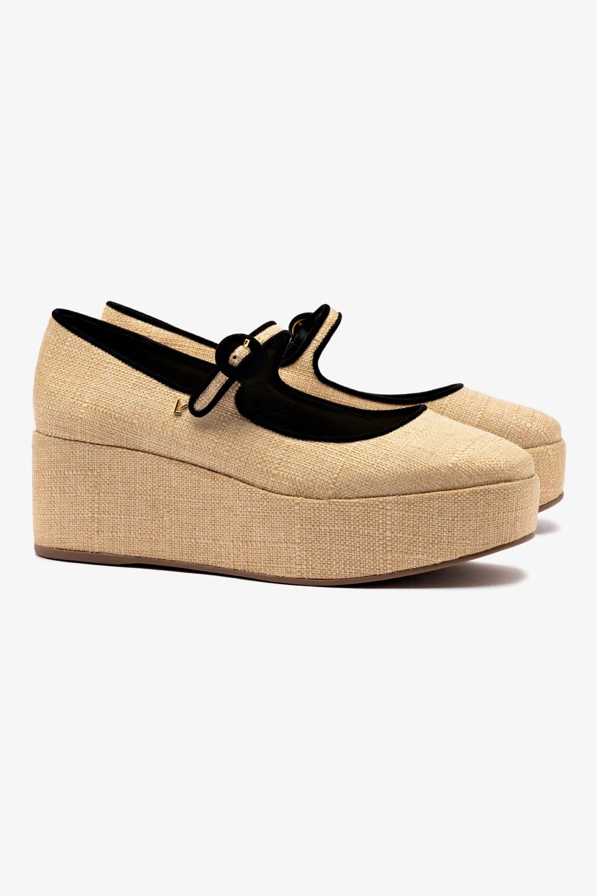 Flatform Blair Ráfia Bege e Camurça Preto