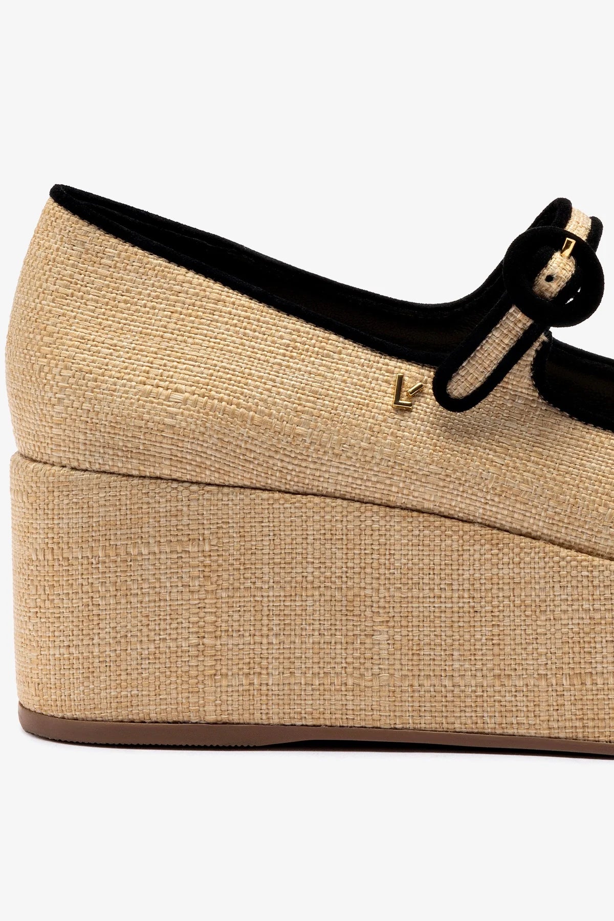 Flatform Blair Ráfia Bege e Camurça Preto