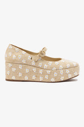 Flatform Blair Linho Natural e Bordado Floral