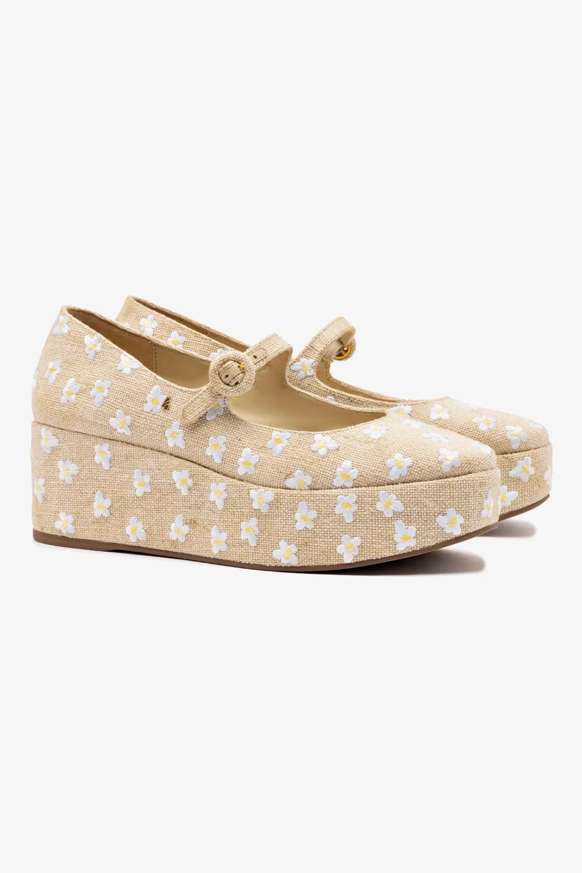 Flatform Blair Linho Natural e Bordado Floral