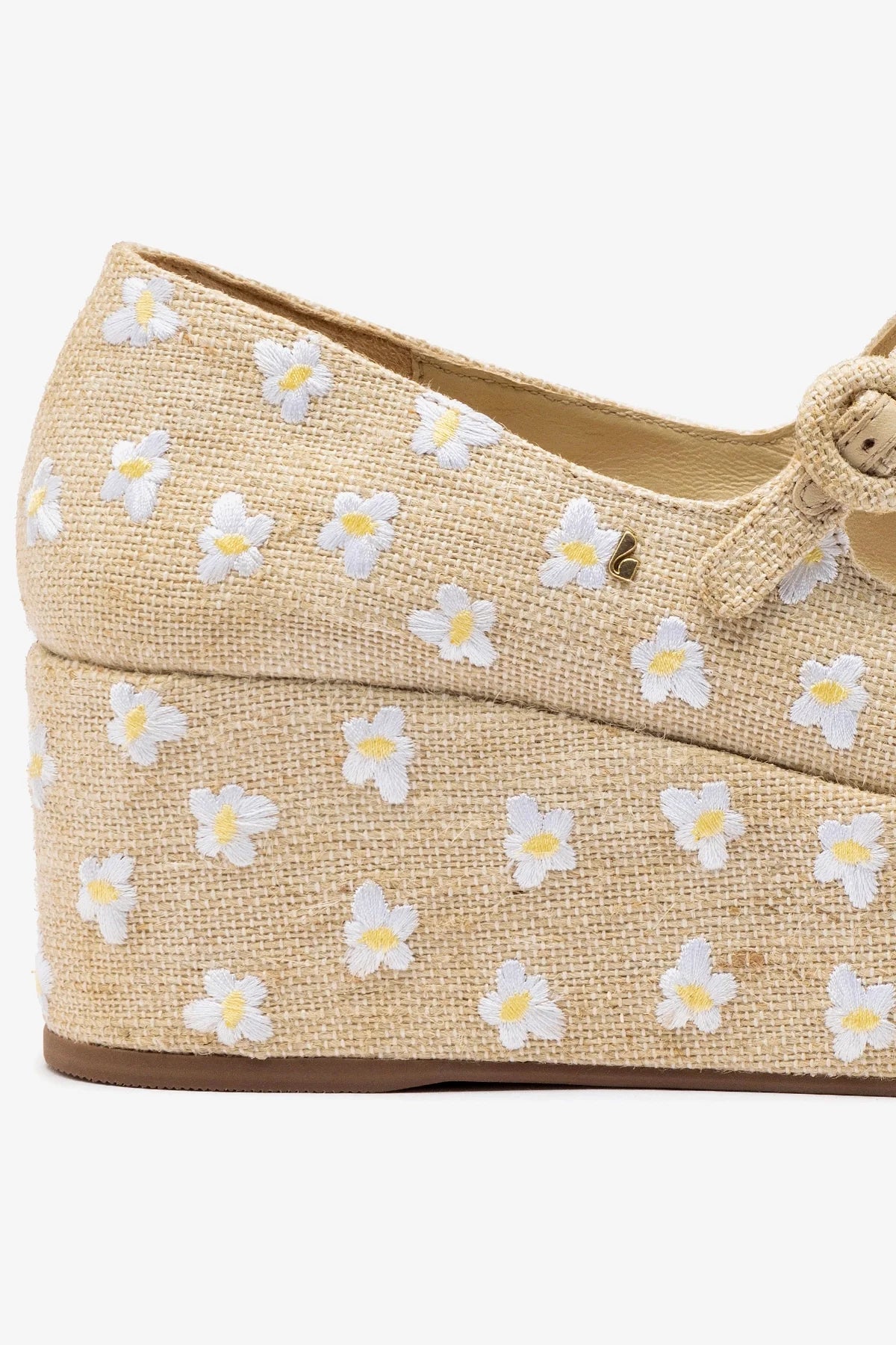 Flatform Blair Linho Natural e Bordado Floral