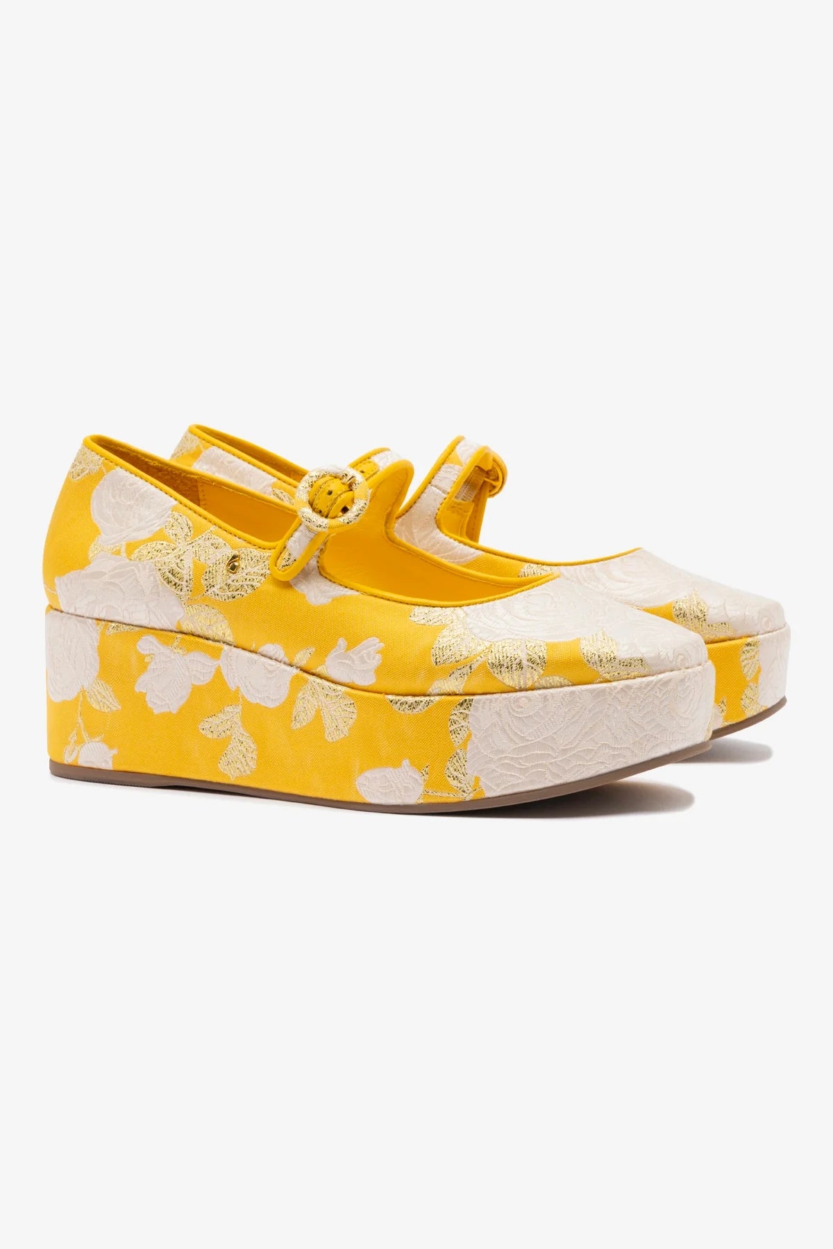 Larroudé x Markarian: Flatform Blair Brocado Amarelo