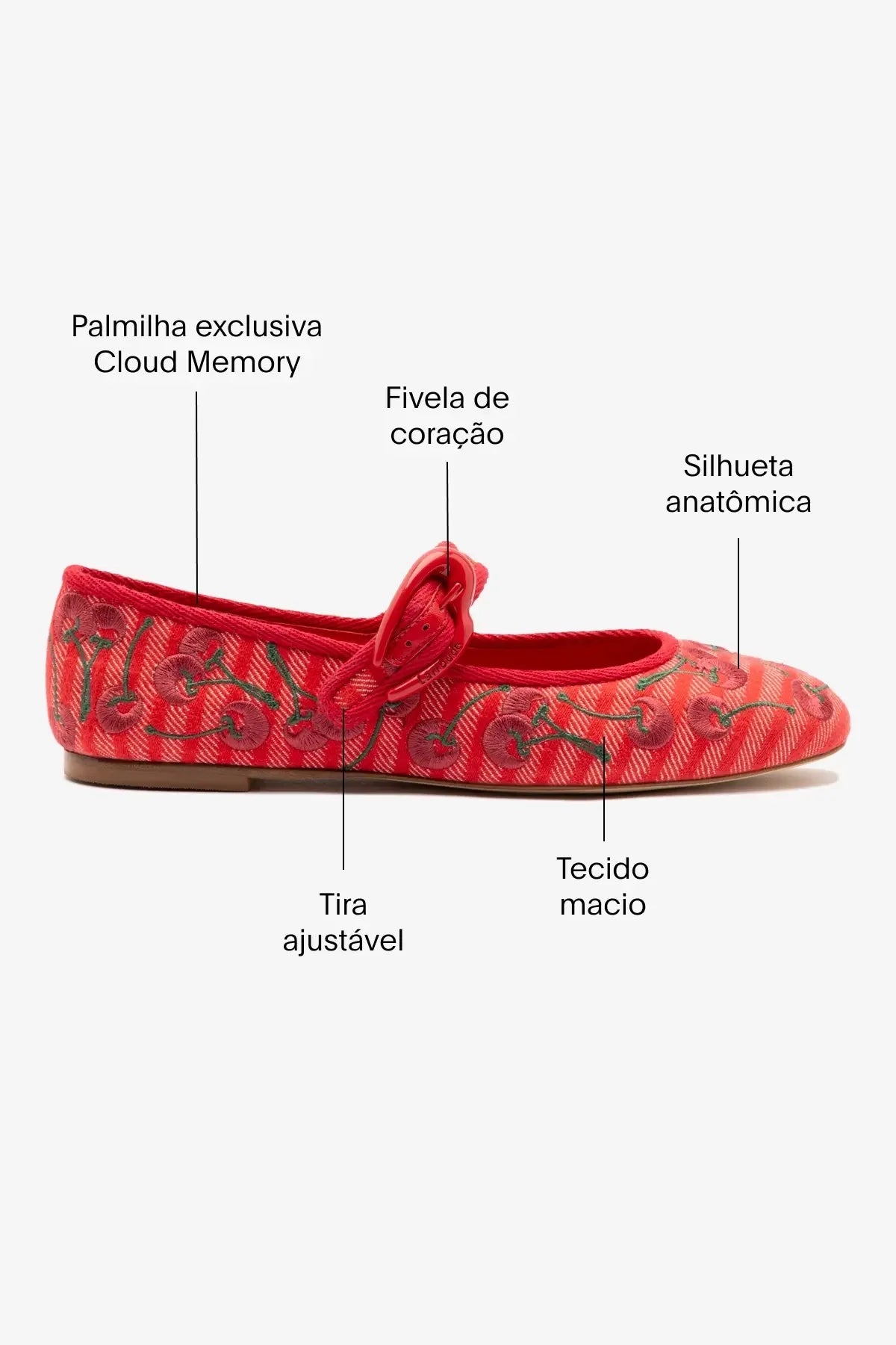 Sapatilha Verona Lona Vermelho e Bordado Cereja