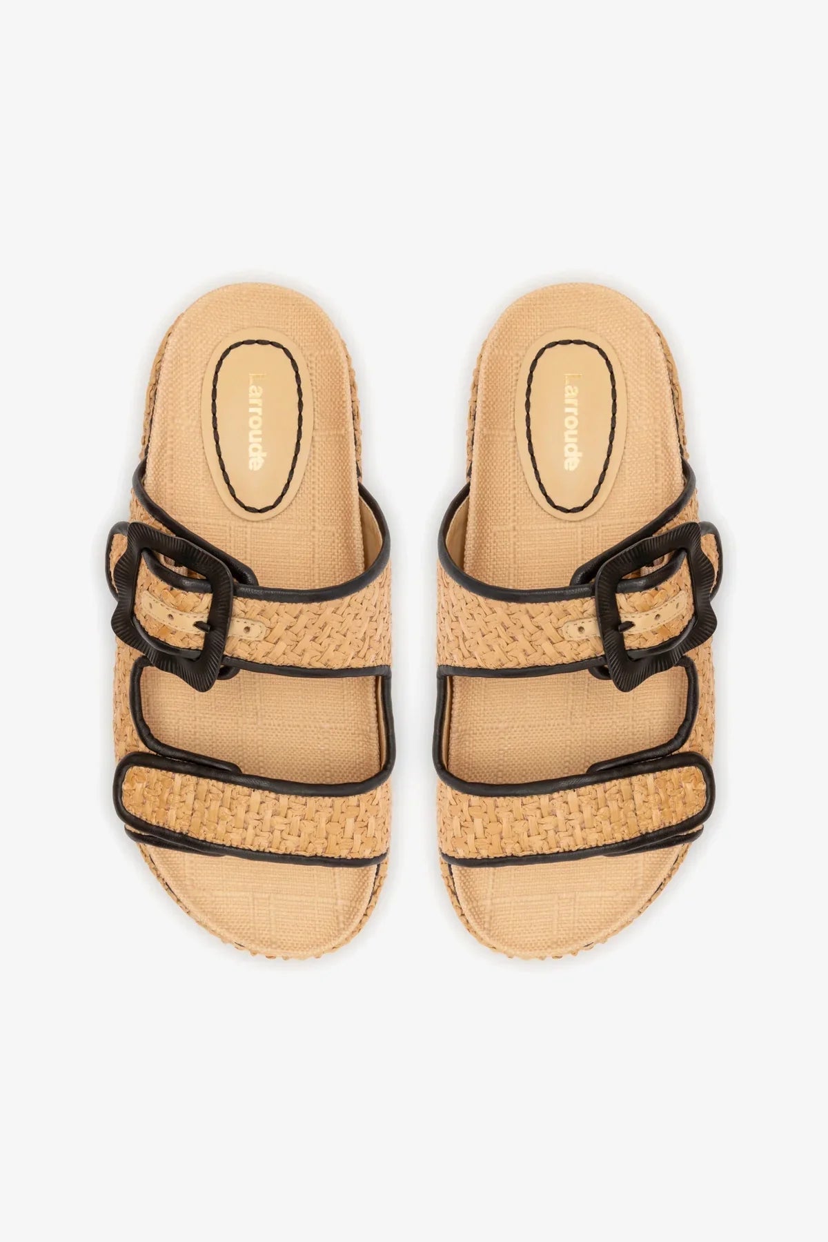 Flat Maui Ráfia Natural e Couro Preto