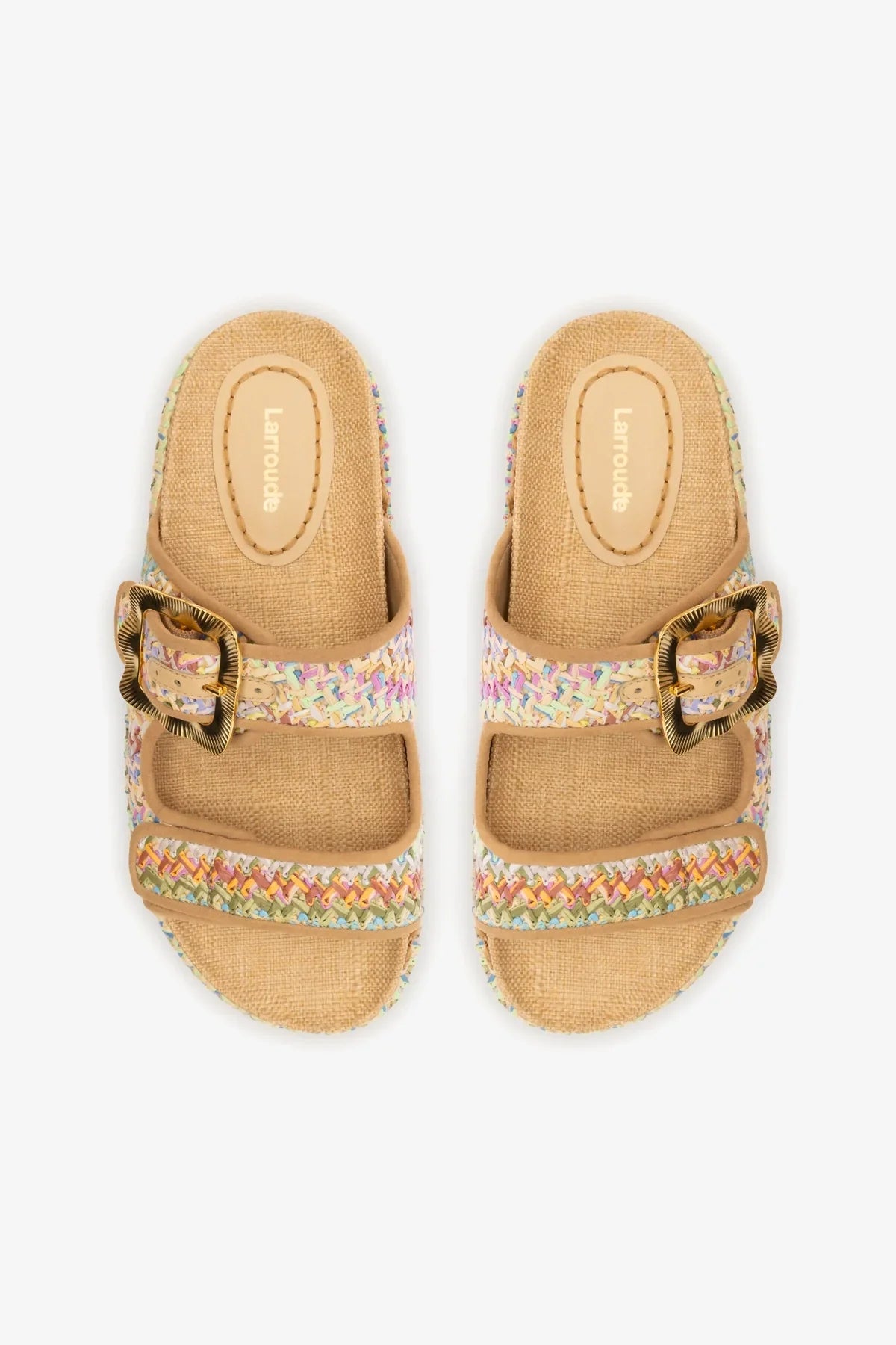 Flat Maui Ráfia Multicor e Couro Bege