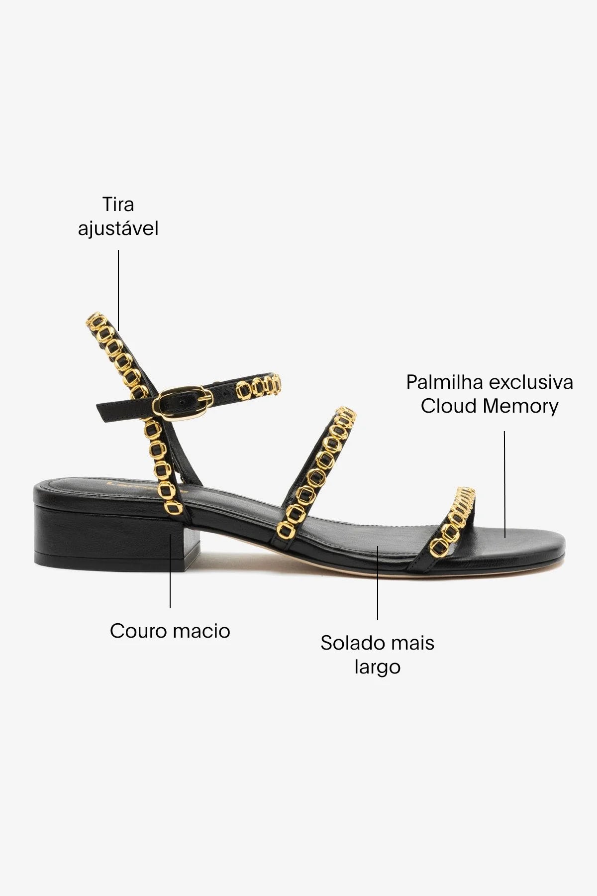 Sandália Flat Milanina Couro Preto